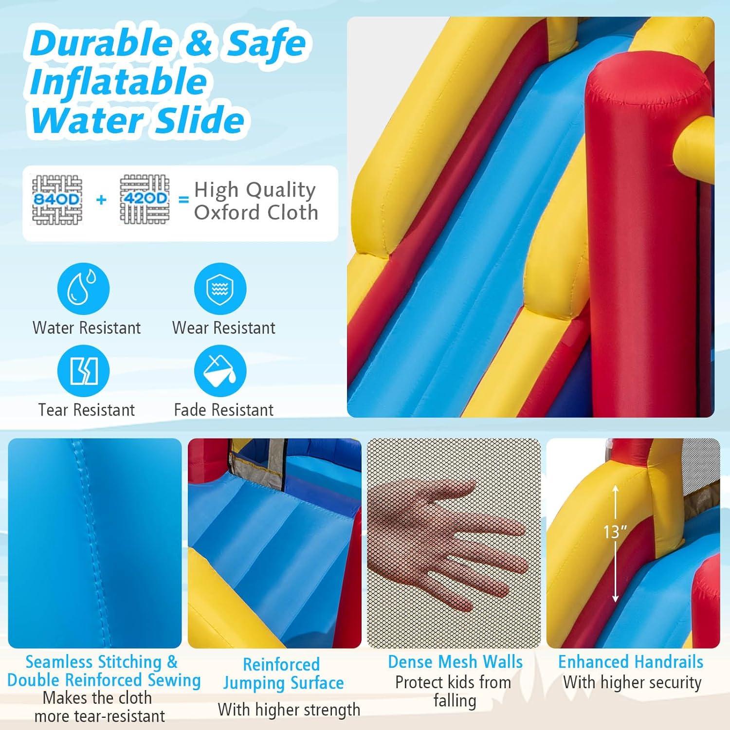 Costway Inflatable Water Slide Giant Kids Water Park w/ Double Slides & 735W Blower