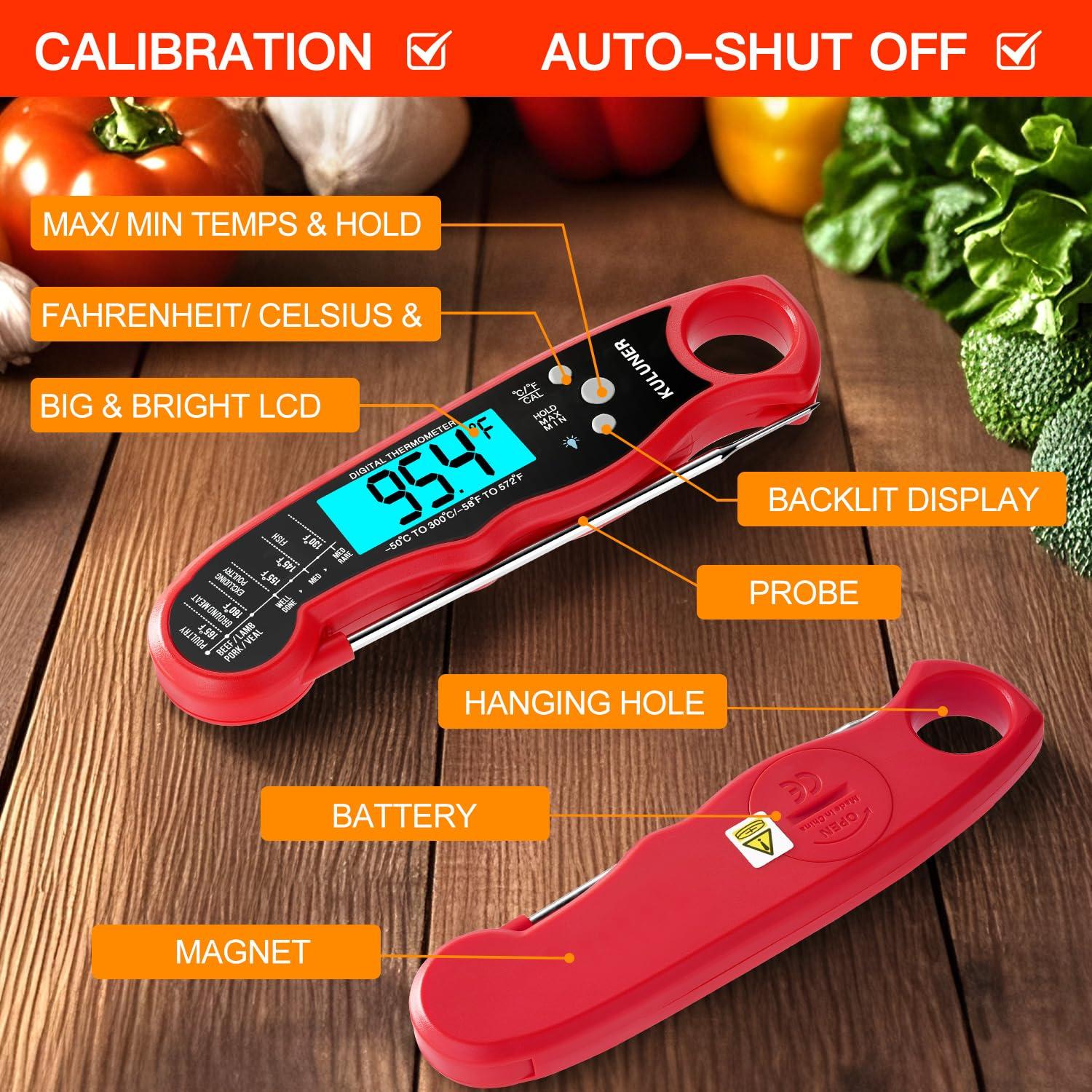 TP-01 Waterproof Digital Instant Read Meat Thermometer with 4.6 Folding Probe Backlight Calibration Function for Cooking Food Candy, BBQ Grill, Liquids,Beef(Black)