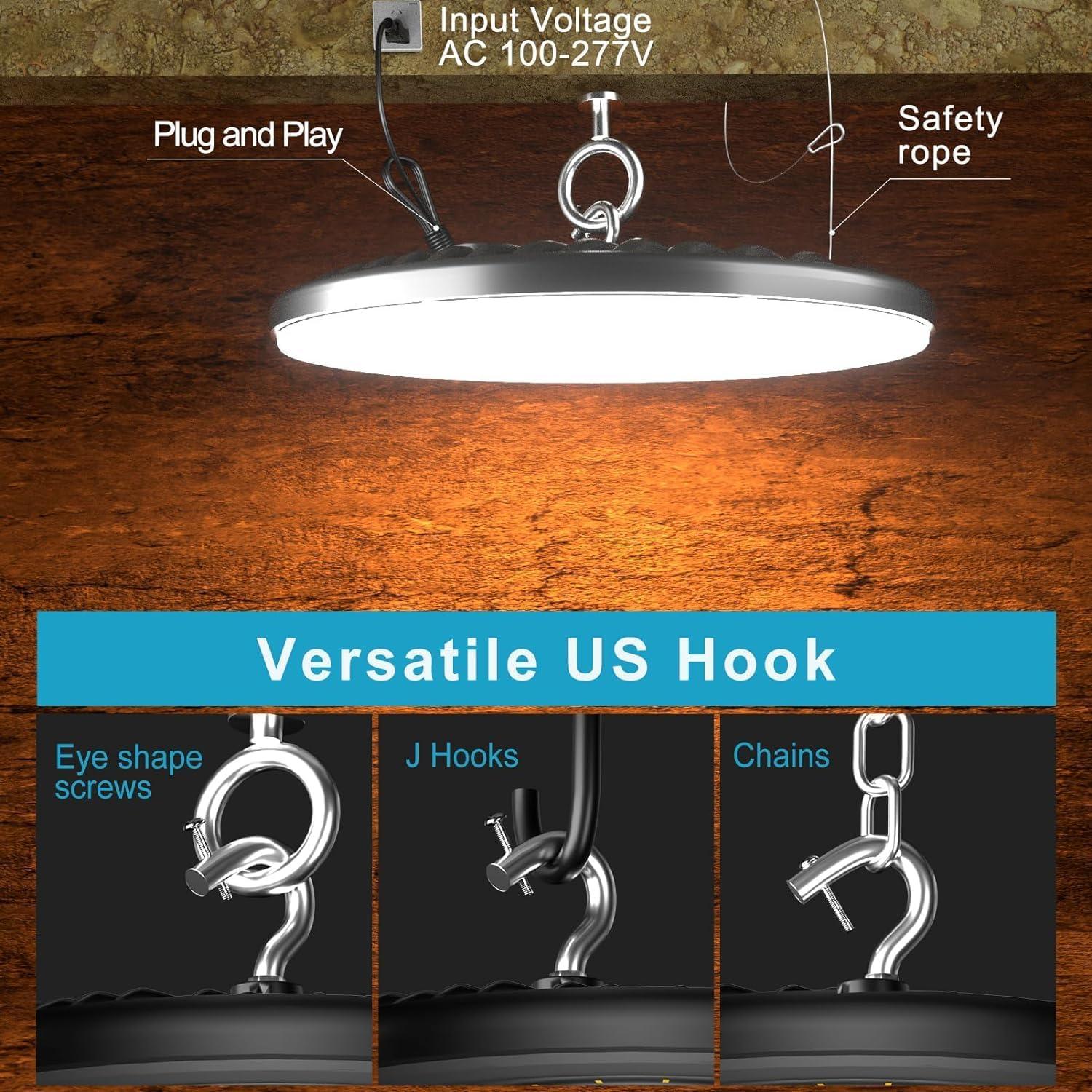 Lightdot 100W LED High Bay Light for Shop/Barn 5000K 14000LM (Eqv. to 400W HPS/MH) High Bay LED Lights with Plug for Commercial Warehouse Lighting-ETL Listed 5Pack