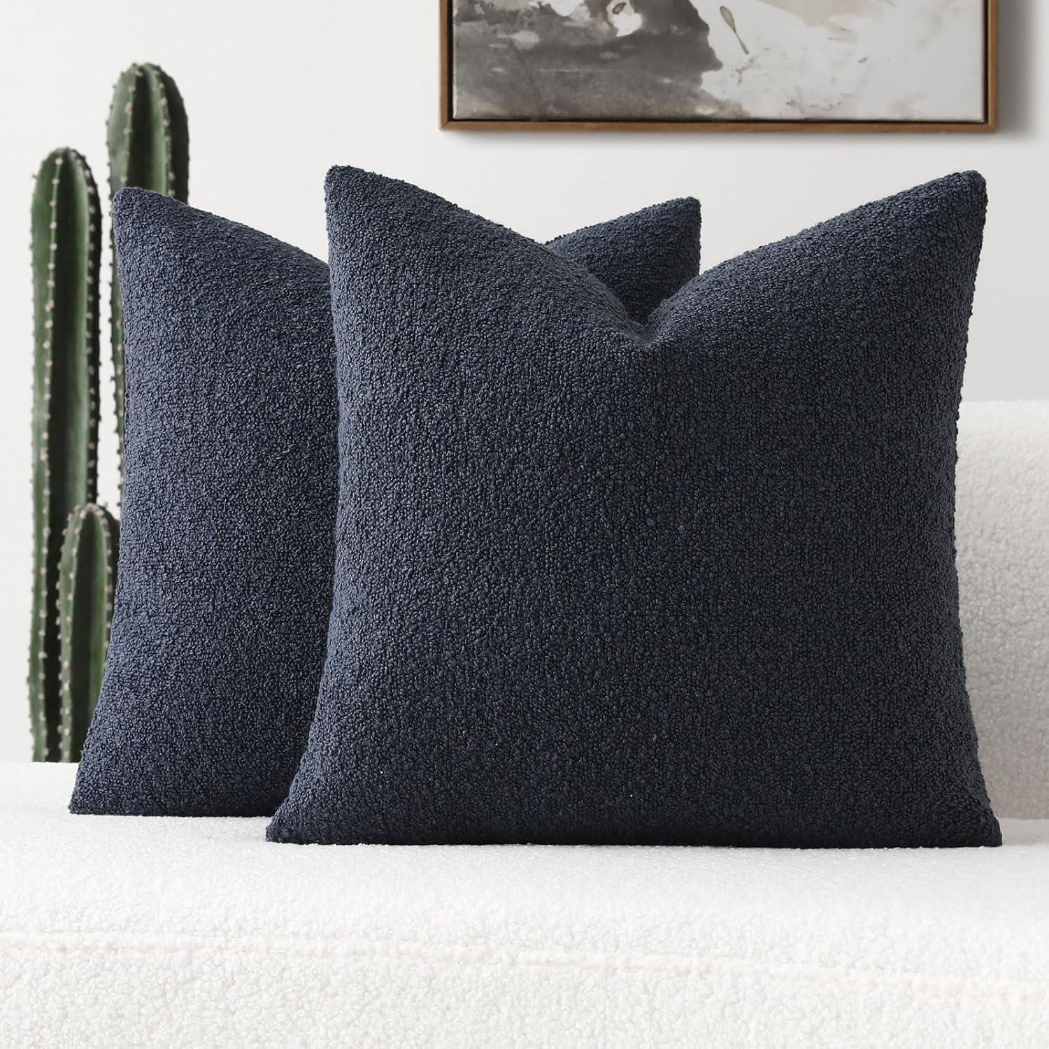 Navy Blue Chenille 18x18 Inch Decorative Pillow Covers, Pack of 2