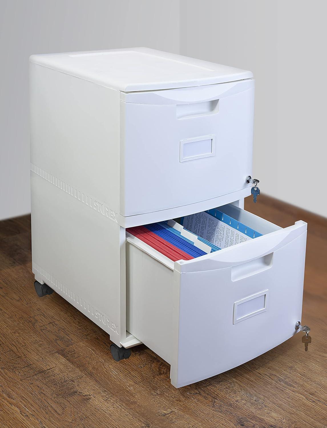 Storex Plastic 14-3/4"W x 18-1/4"D Lateral Mobile File Cabinet, 2-Drawer, White