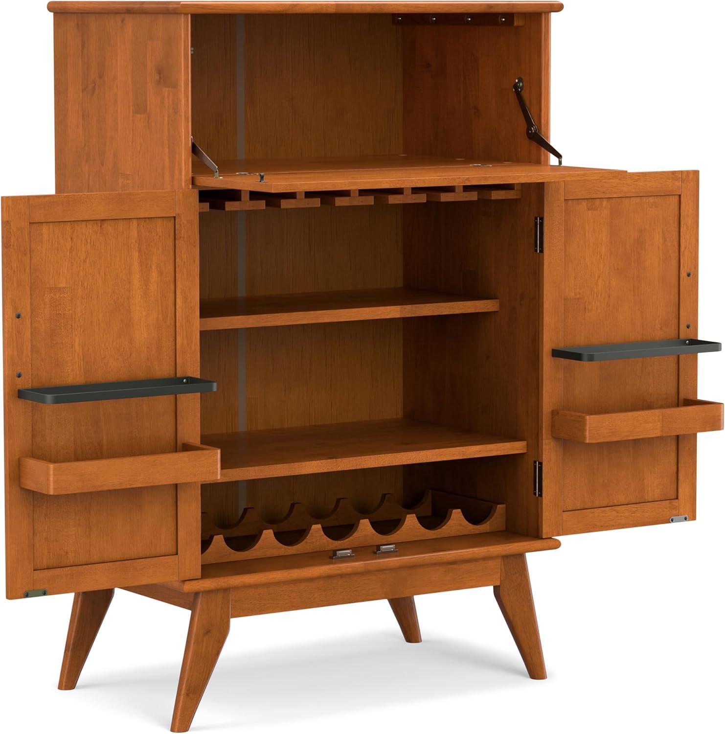 Simpli home Draper SOLID HARDWOOD Mid Century Modern 32 inch Wide Bar Cabinet in Teak Brown