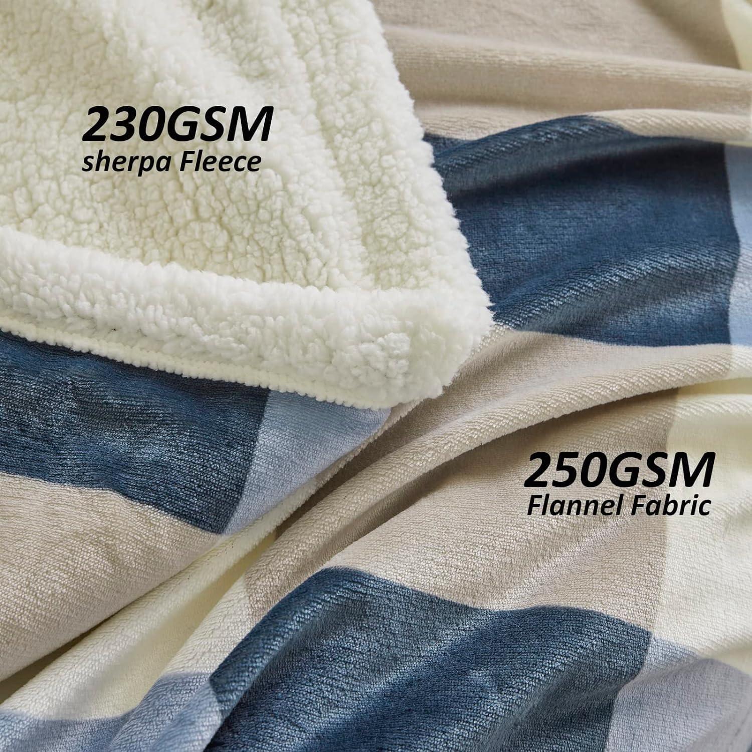 Blanket for Women, Sherpa Throw Blanket for Couch, Flannel Cozy Soft Blanket for Bed - Fleece, Gray-Soft Blue, 50x60 Inches