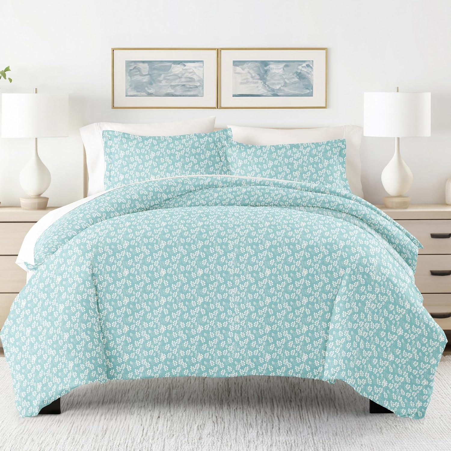 Blue Floral Microfiber Twin Bedspread Cover Set