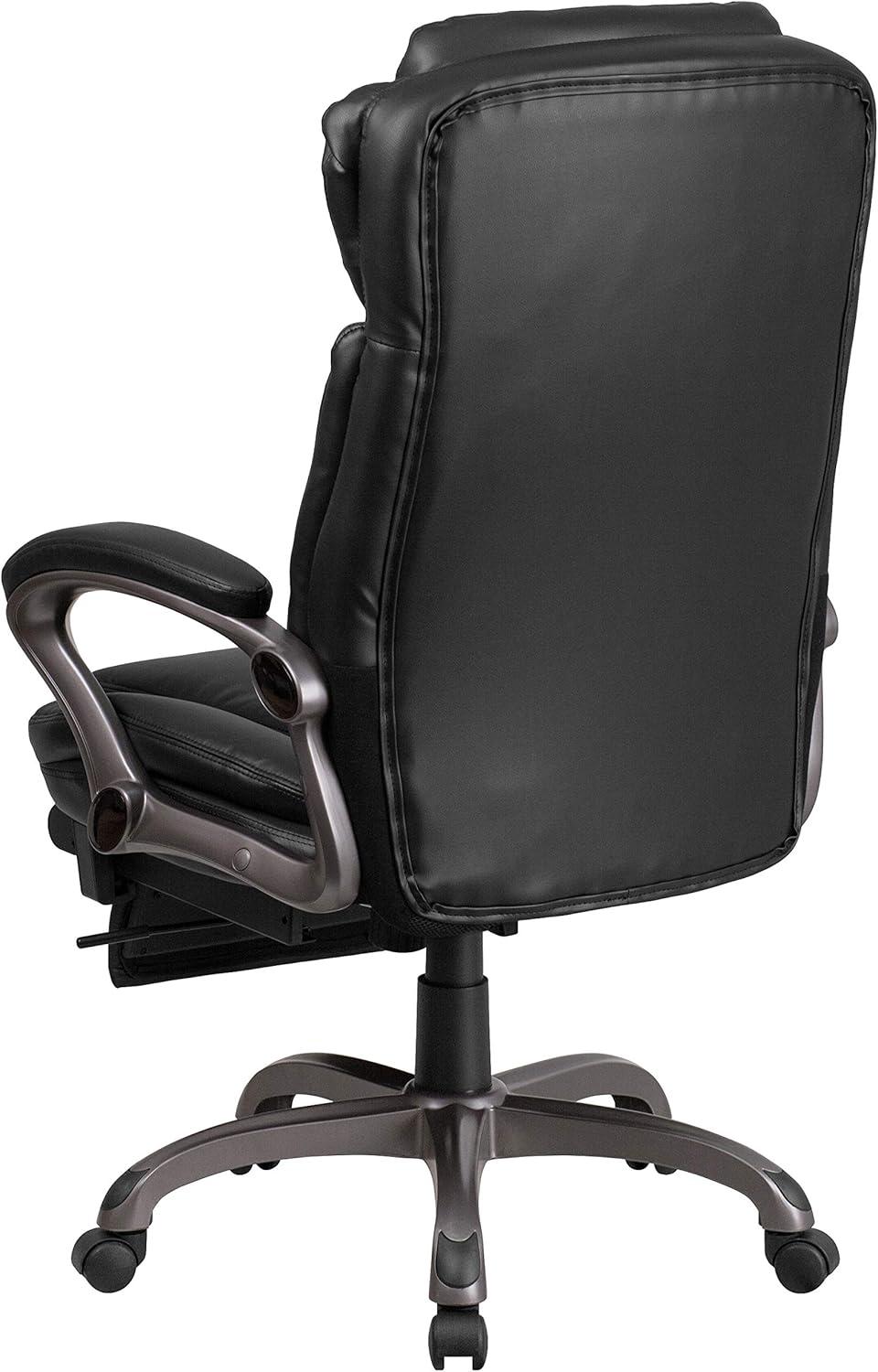 Flash Furniture High Back Black LeatherSoft Executive Reclining Ergonomic Swivel Office Chair with Outer Lumbar Cushion and Arms