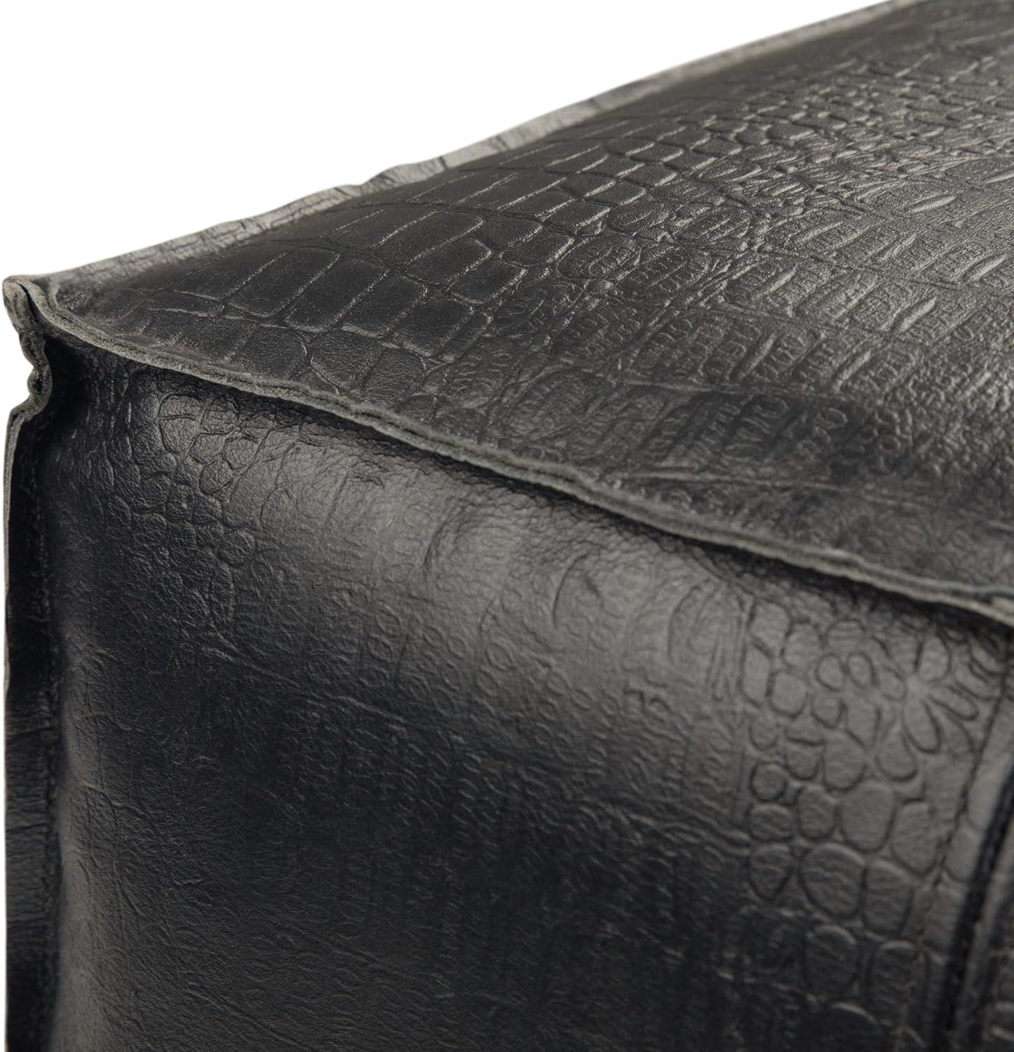 Bowen Boho Square Pouf in Black Genuine Leather