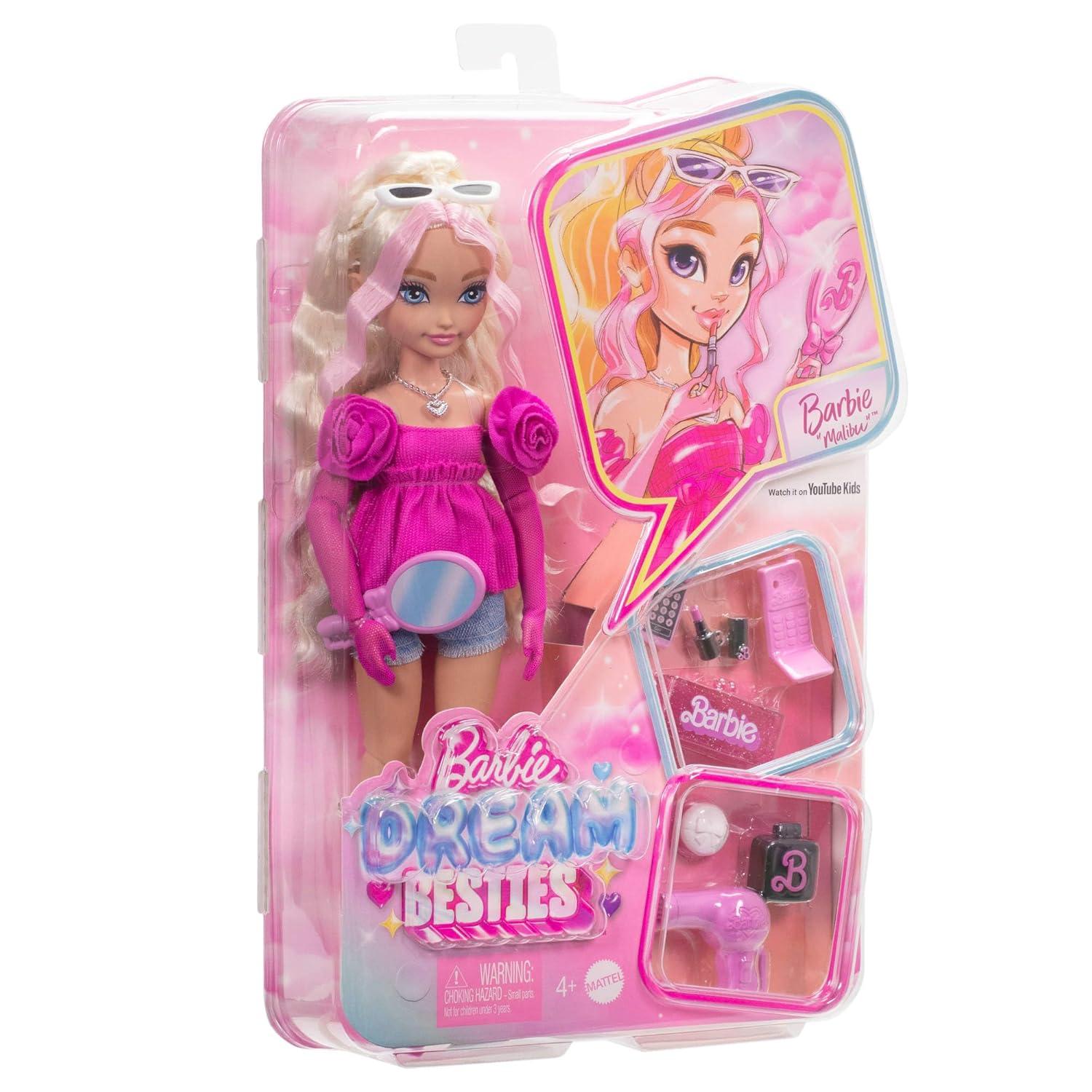 Barbie Dream Besties Malibu Fashion Doll Blonde Hair/Blue Eyes with 8pc Makeup & Hair Accessories