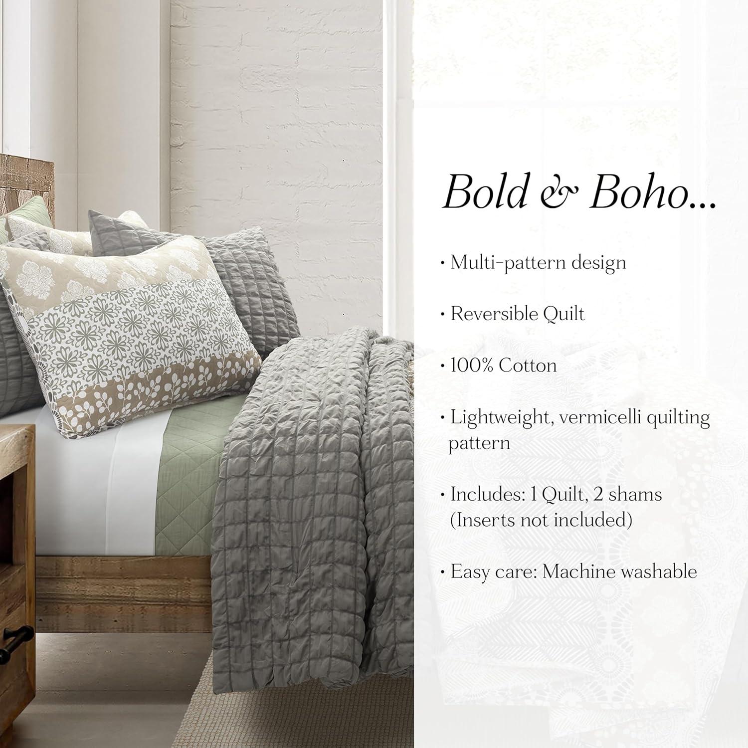 Lush Decor Bohemian 100% Cotton Reversible 3-Piece Quilt Set