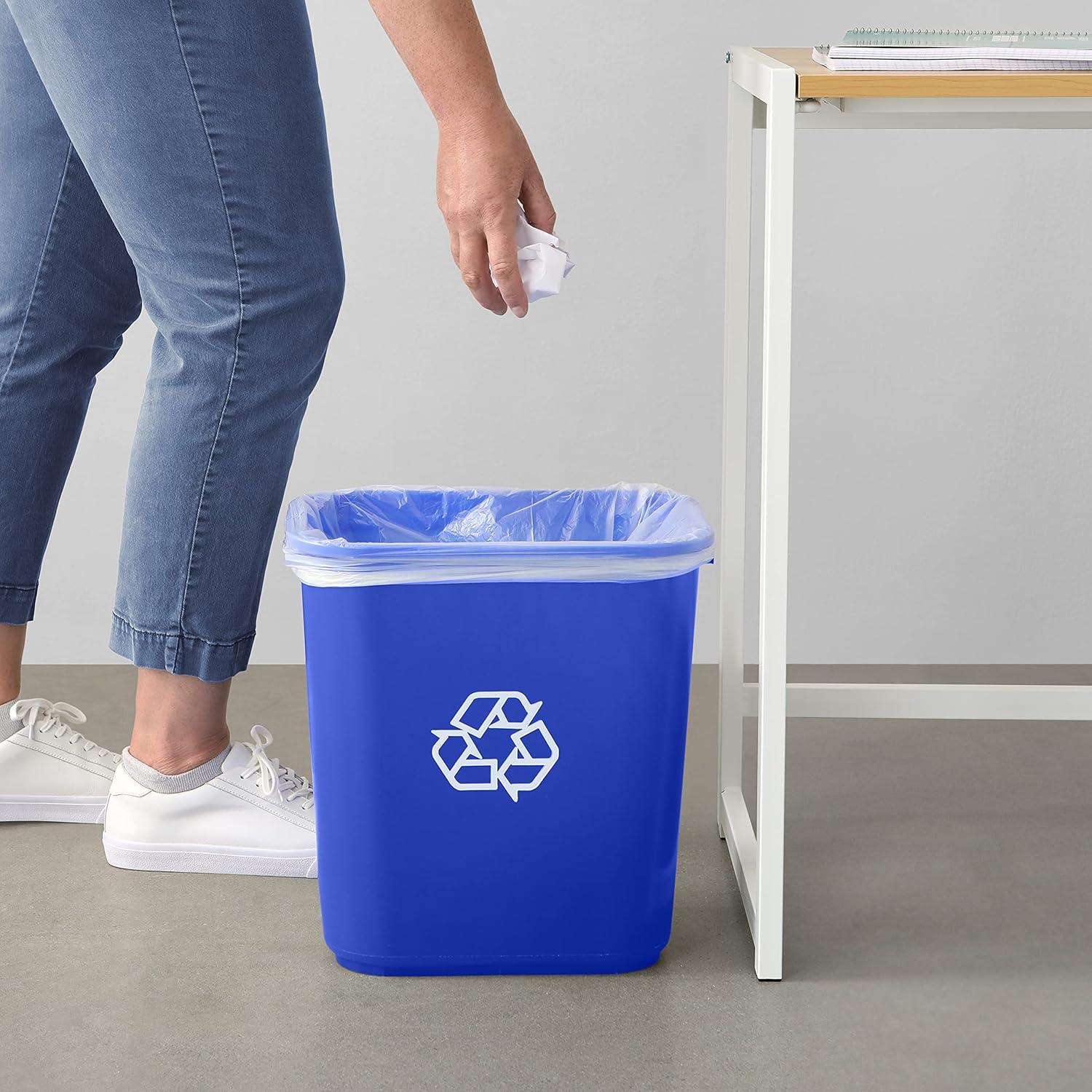 Rectangular Blue 2-Pack 7 Gallon Commercial Office Wastebasket Recycle Logo