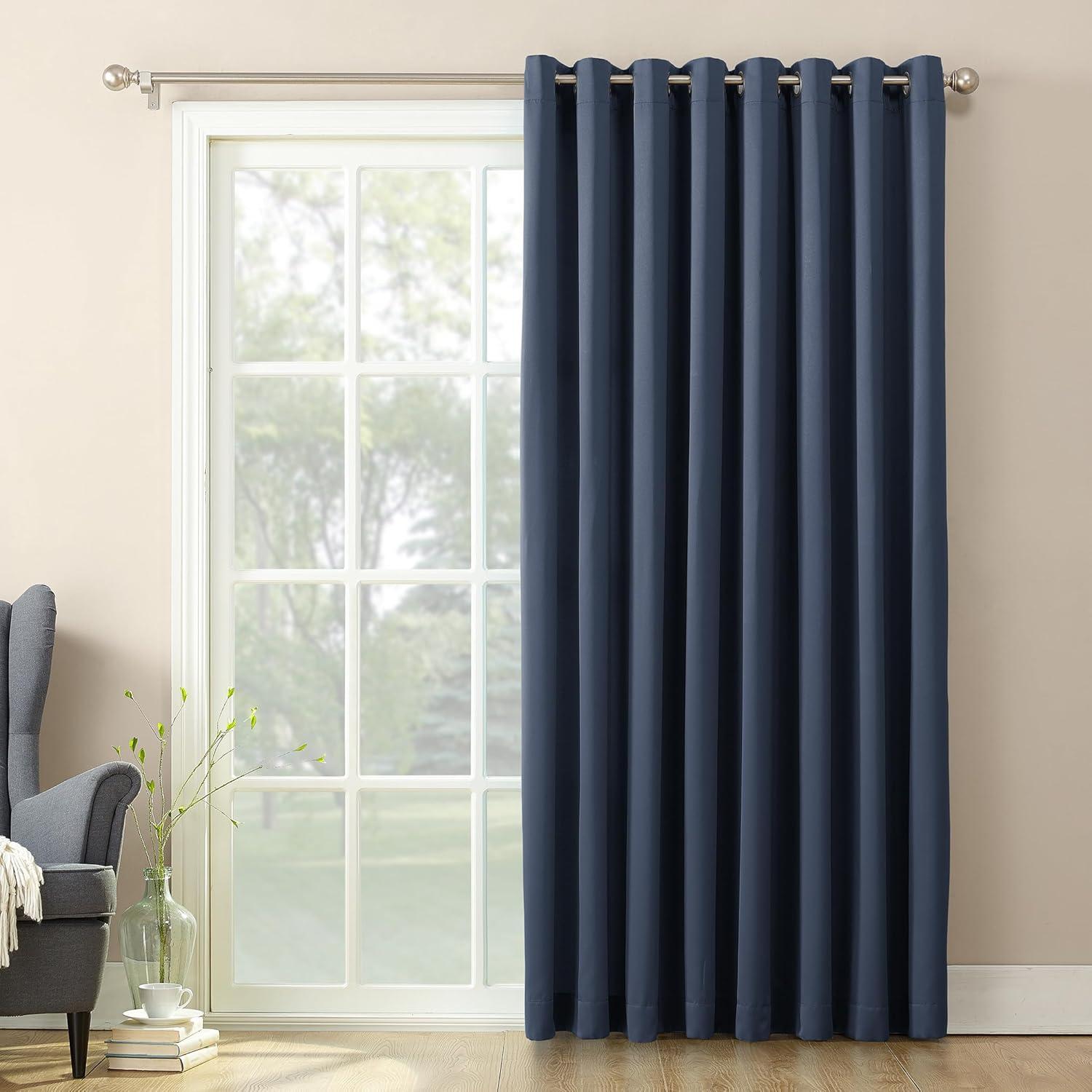 Sun Zero Bartlett Grommet Room Darkening Extra Wide Patio Curtain Panel, 100"X84", Navy Blue
