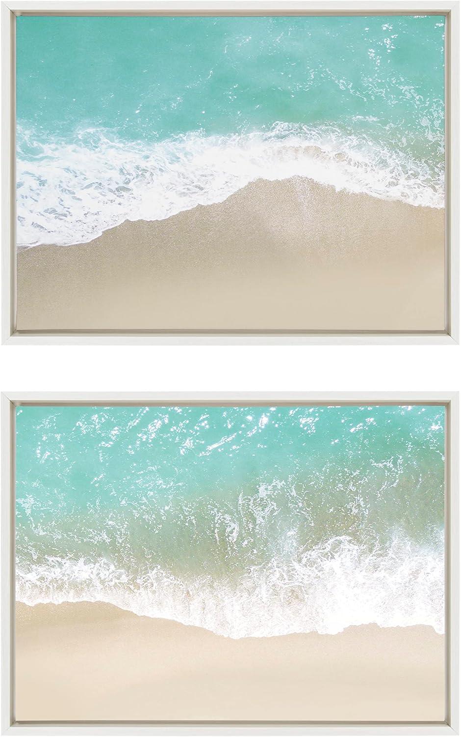 Kate and Laurel Sylvie Ocean Beach Fantasy Left and Right Framed Canvas by The Creative Bunch Studio, 2 Piece 18x24, White