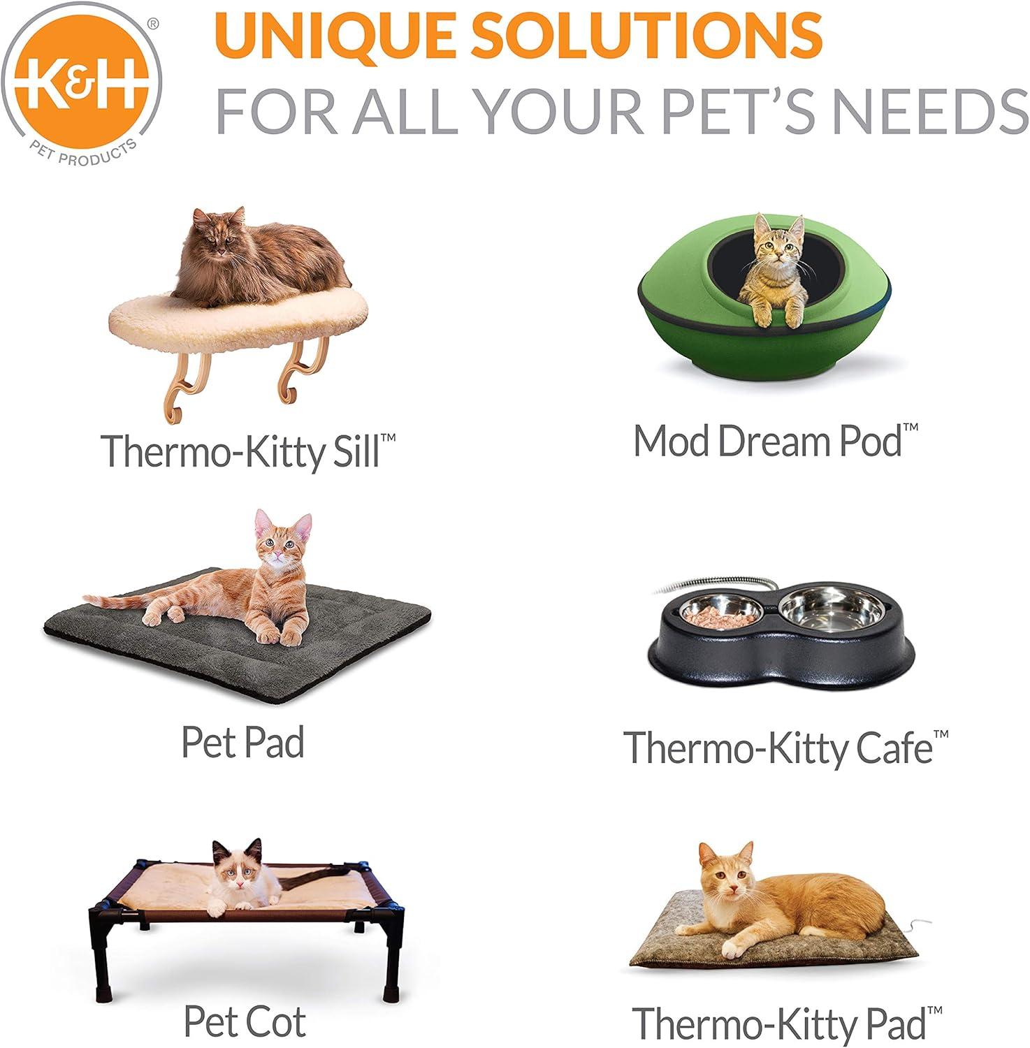 K&H Pet Products Thermo-Kitty Cuddle Up Indoor Heated Cat Bed for Dogs & Cats, Washable Pet Bed, Round Thermal Cat Mat with Short Bolster - Mocha 16 Inches