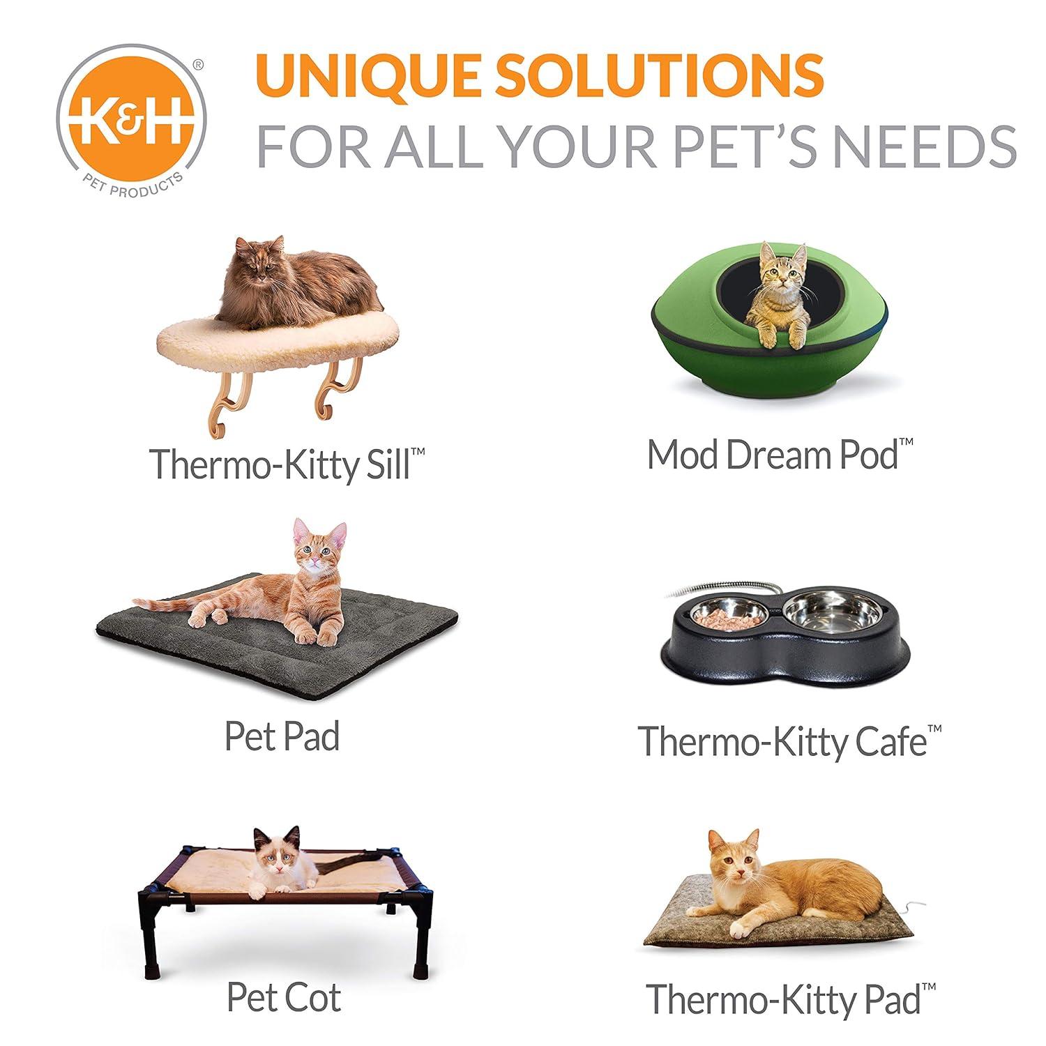 K&H Pet Products Thermo-Kitty Cuddle Up Indoor Heated Cat Bed for Dogs & Cats, Washable Pet Bed, Round Thermal Cat Mat with Short Bolster - Mocha 16 Inches