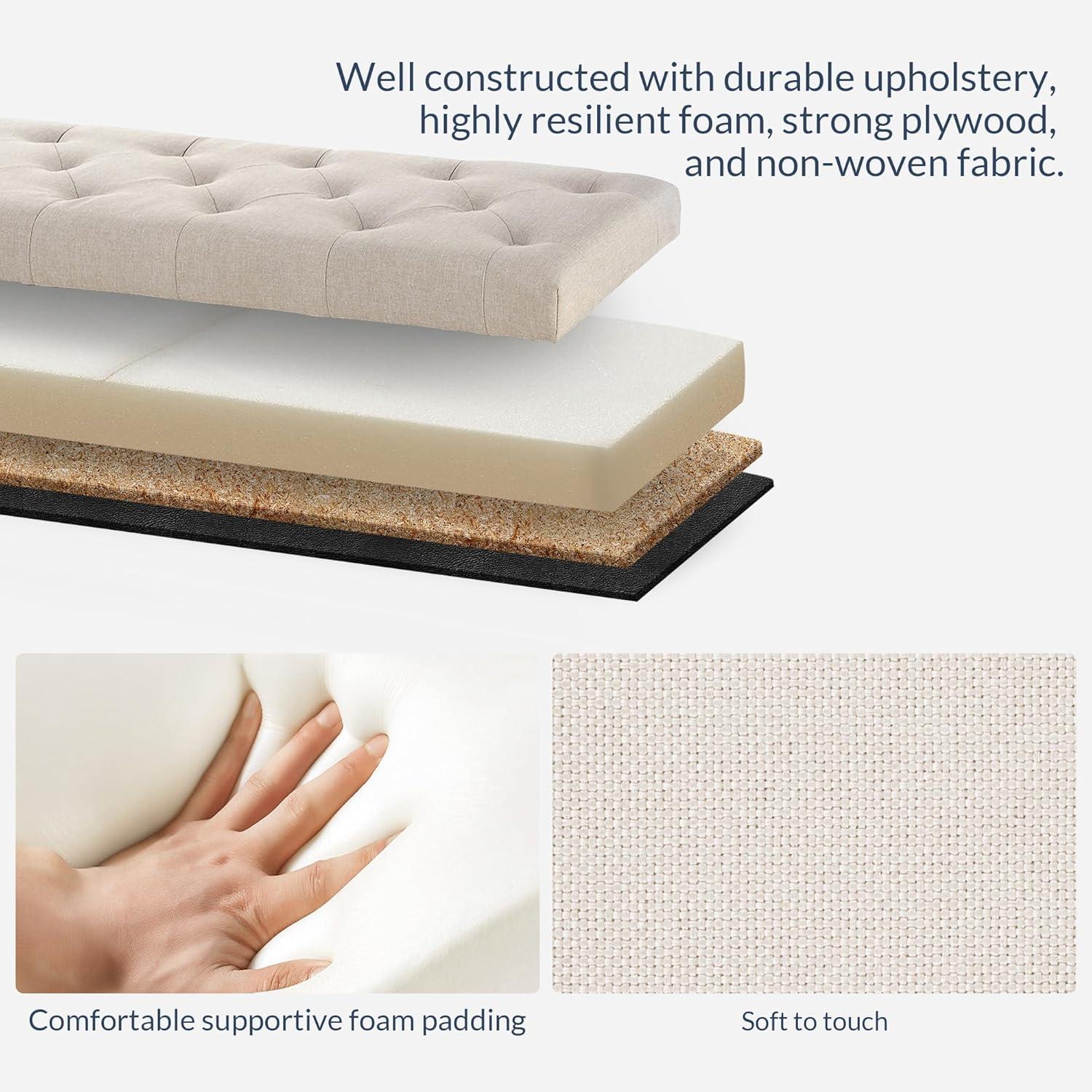 BELLEZE Button-Tufted Linen Storage Ottoman Bench - Brentwood (Dark Gray)