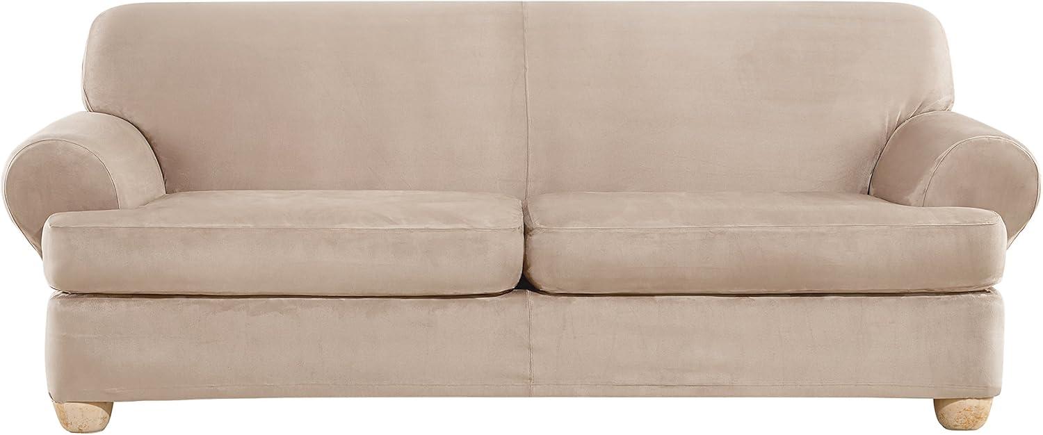 Cement Heavyweight Stretch Faux Suede T-Cushion Sofa Slipcover