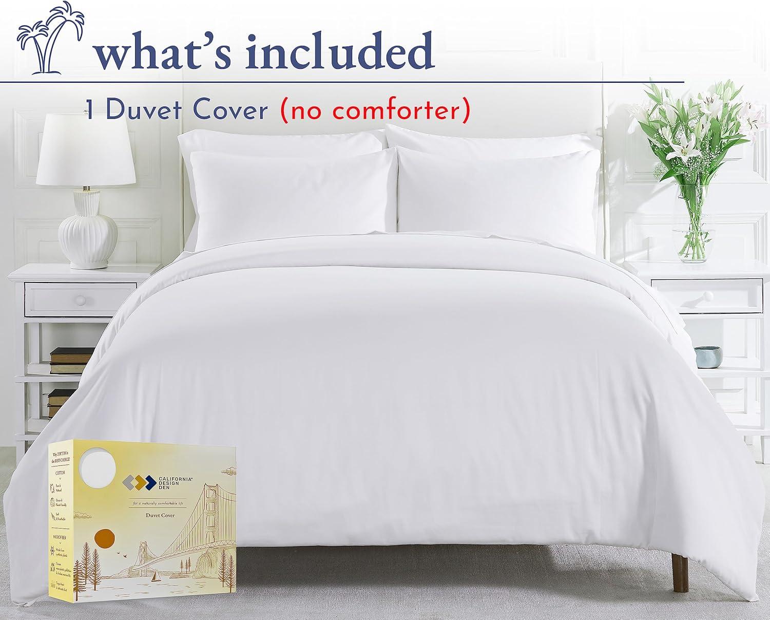 King Size White Cotton Sateen Duvet Cover with Button Closure