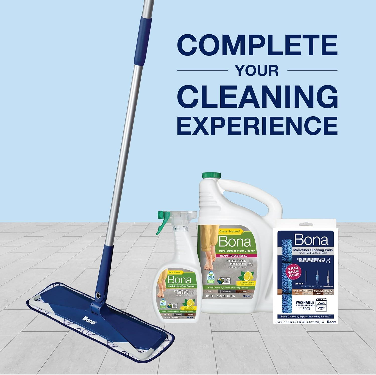 Bona Lemon Mint Cleaning Products Multi-Surface Cleaner Spray + Mop All Purpose Floor Cleaner - 32oz