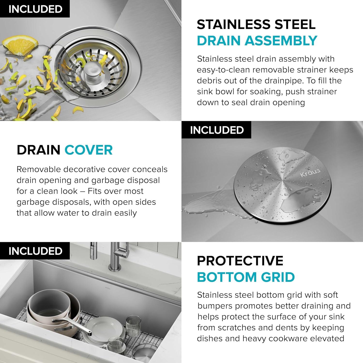 KRAUS Kore™ Workstation 30-inch L Undermount 16 Gauge Single Bowl Stainless Steel Kitchen Sink with Accessories