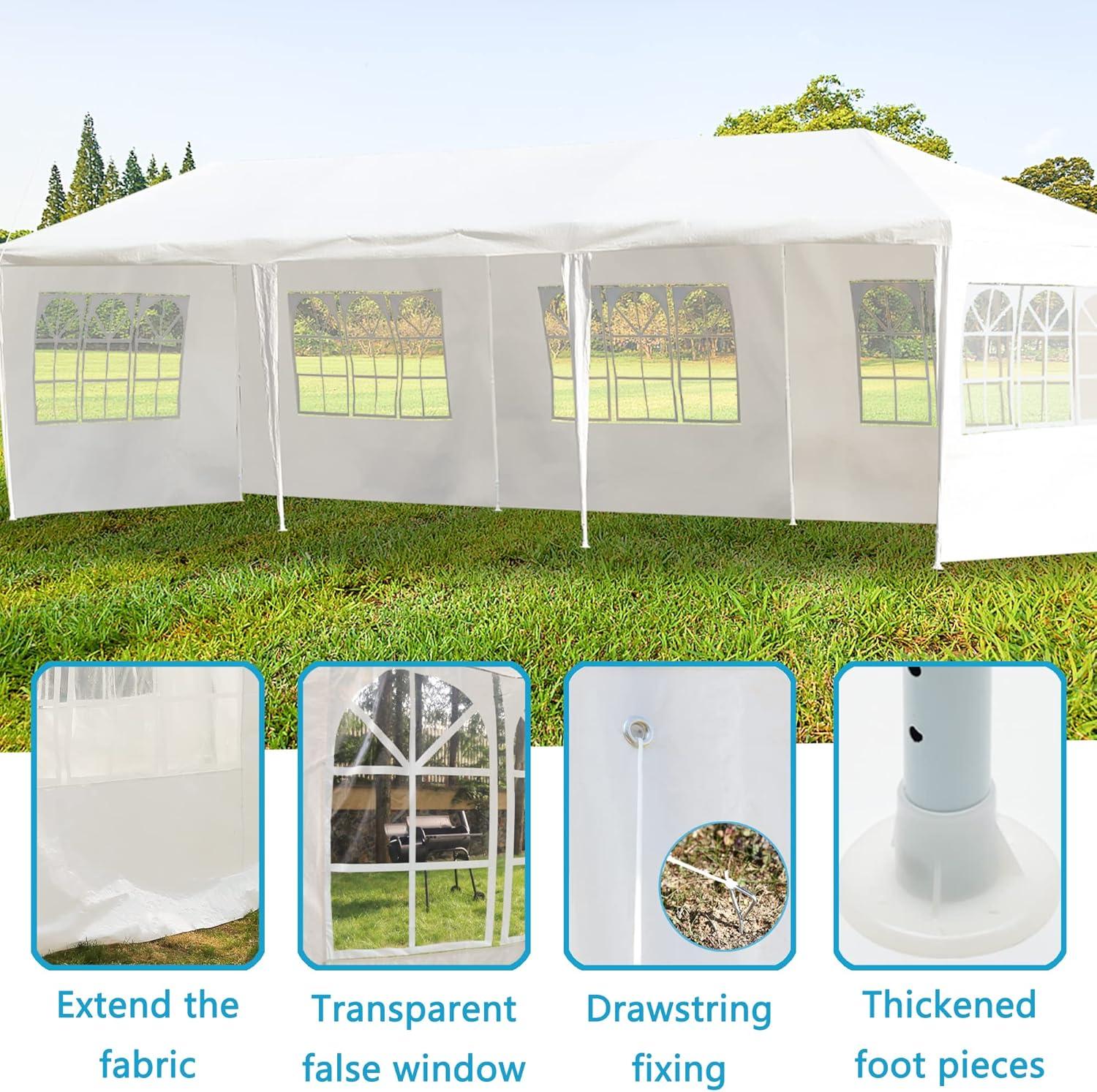 Canopy 10'x30' Party Tent Heavy Duty Outdoor Gazebo Wedding Party Tent with 5 Removable Sidewalls Waterproof UV Resistant for Wedding Camping Shelter BBQ,White
