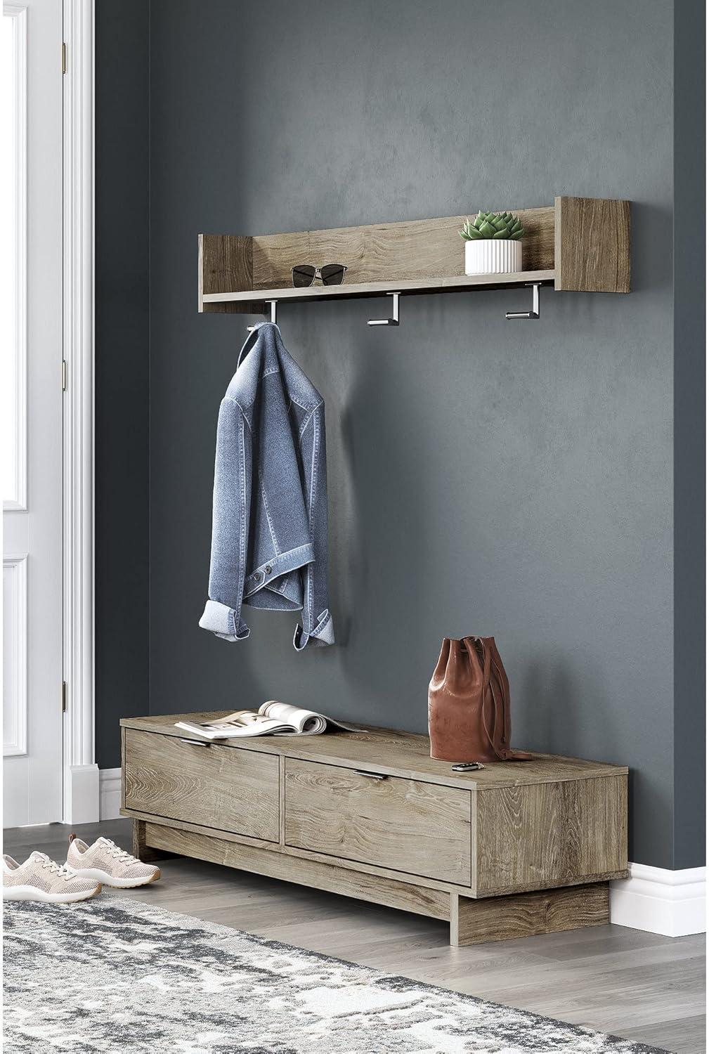 Rustic Pewter-Tone Hall Tree with Dual Storage Drawers