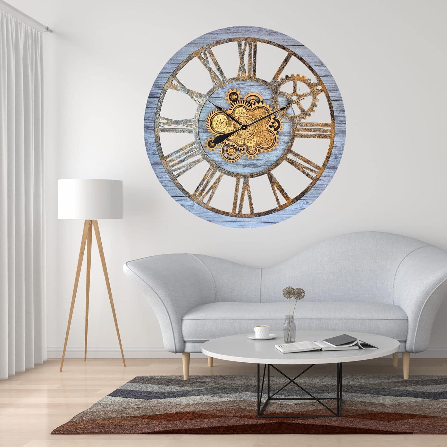 Wall Clock 36'' Oversized for Living Room with Real Moving Gears