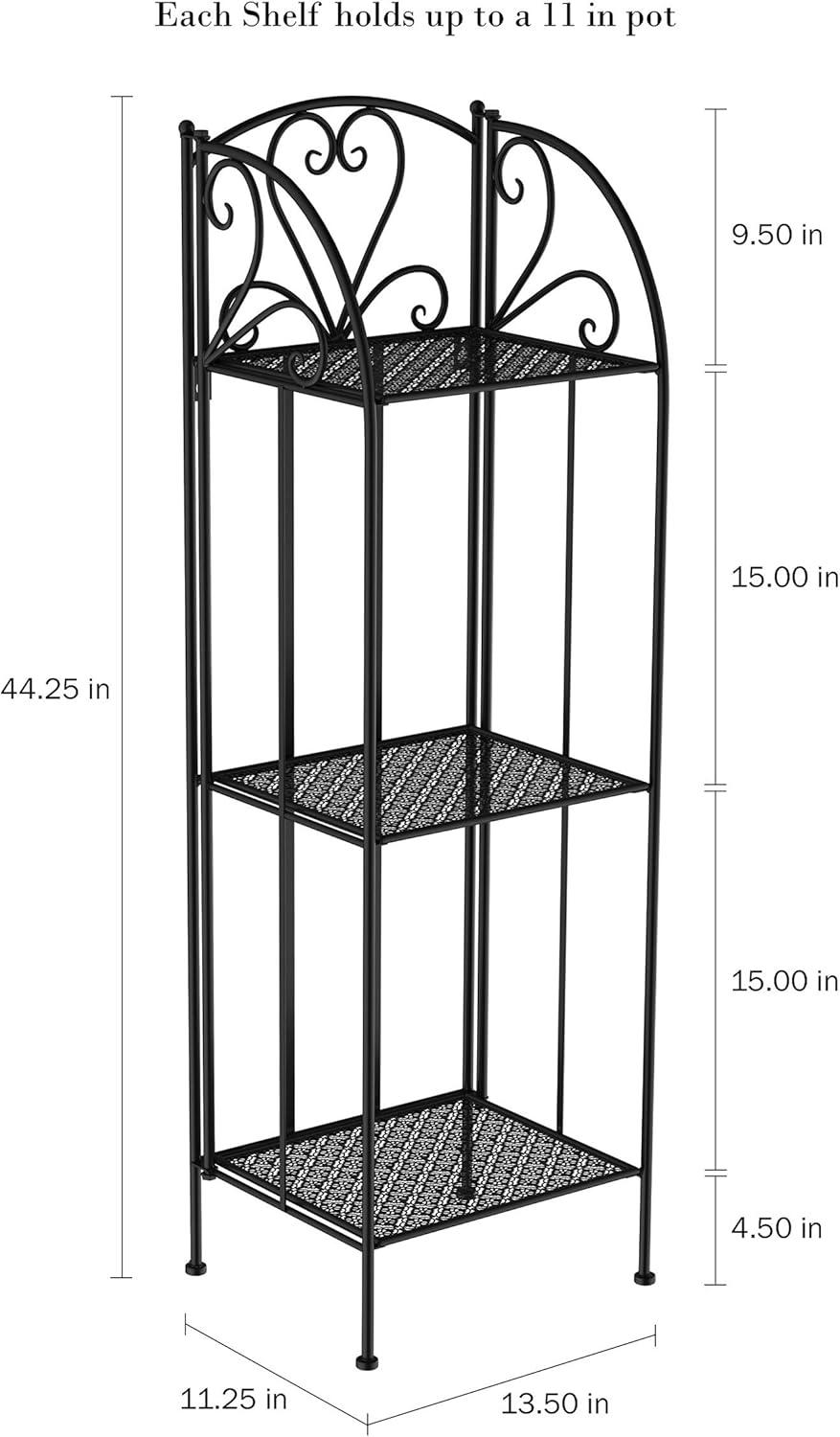 Black Wrought Iron 3-Tier Folding Plant Stand