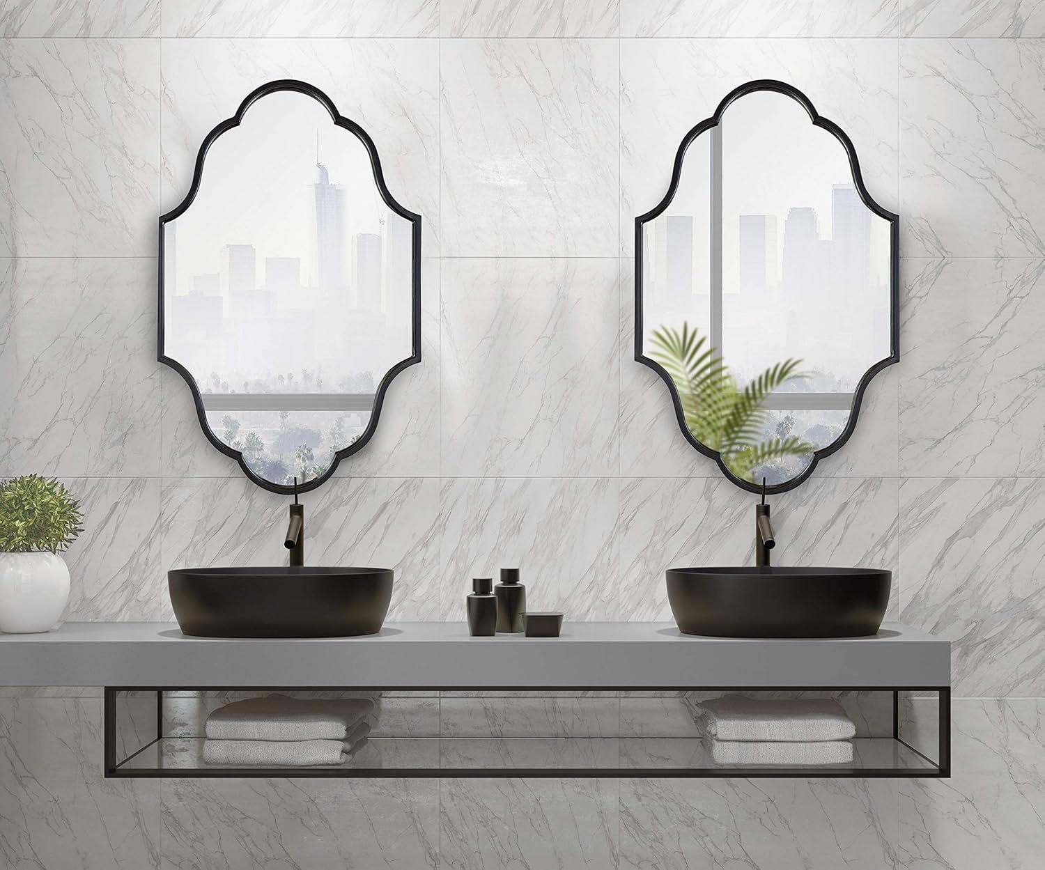 24"x37" Rowla Framed Decorative Wall Mirror Black - Kate & Laurel: Oval, Scalloped Edge, Vintage Design
