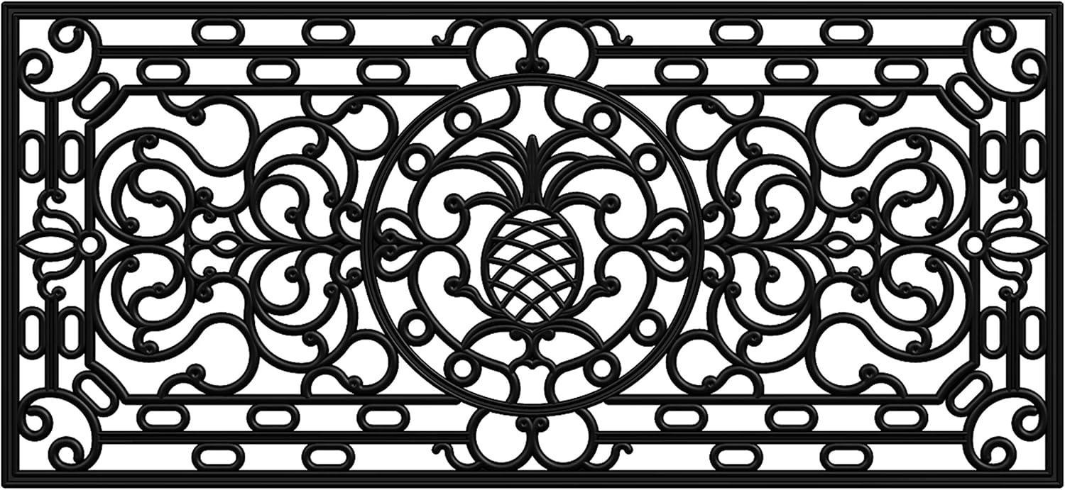 Pineapple Heritage Black Rubber Outdoor Doormat 2' x 3'