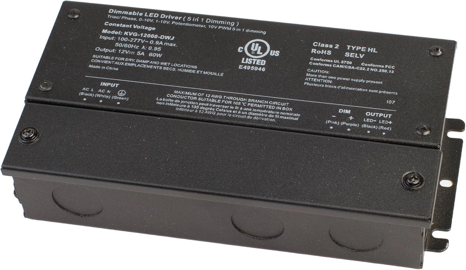 UL listed 12v 5A 60w class 2 dimmable LED driver power supply for led strip light