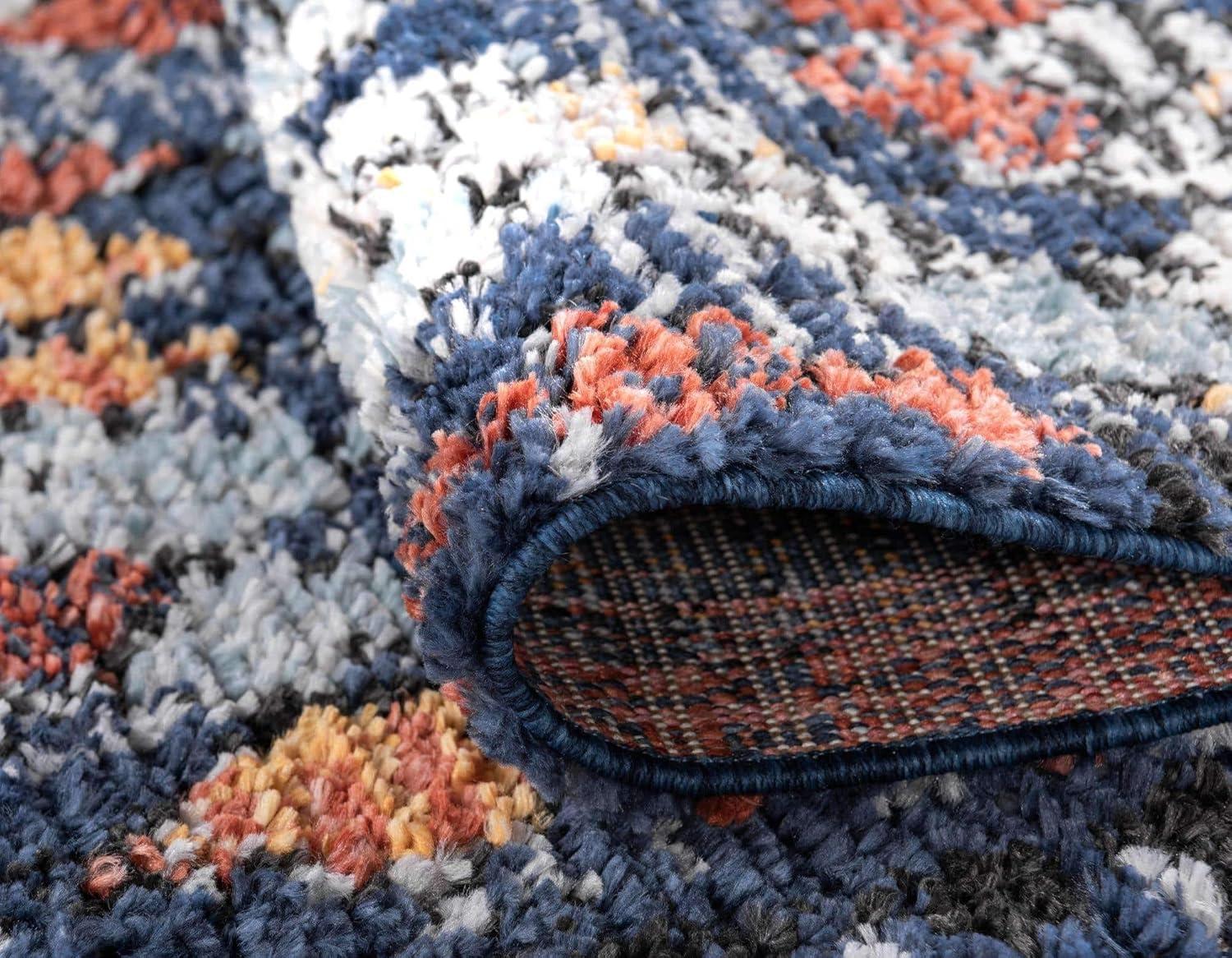 Unique Loom Morocco Collection Abstract Border, Diamond, Bohemian Area Rug, 4 ft x 6 ft, Navy Blue/Black