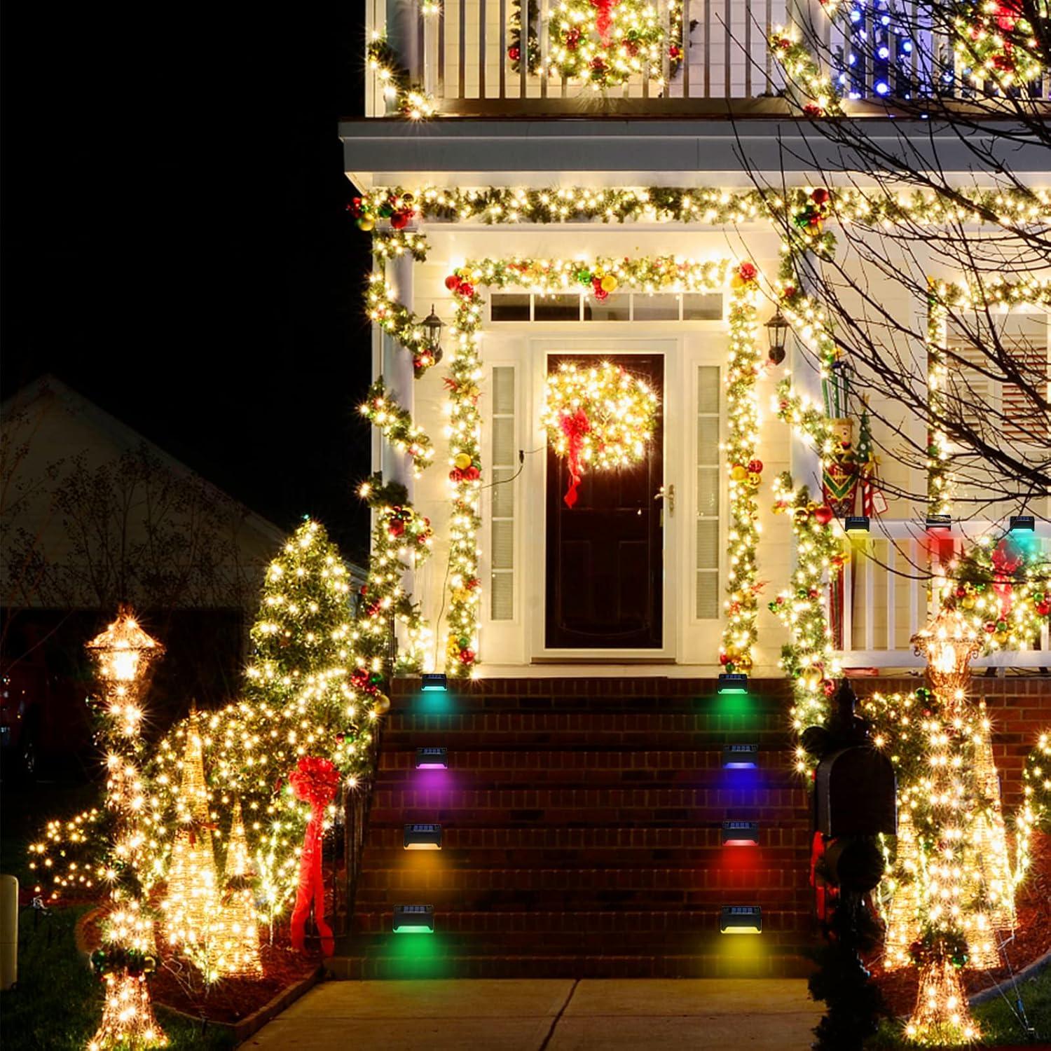 K.E.J. Solar Pool Side Lights Color Changing Solar Deck Lights Outdoor LED Step Light Waterproof Pool Accessories Decor for Stairs Fence Yard Driveway Pathway Yard Backyard Garden (Black-Color, 8)