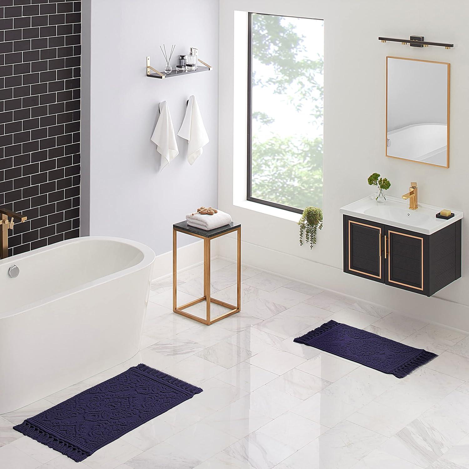 Jean Pierre Ricardo Cotton Fringe 2-Piece Bath Rug Set, Indigo