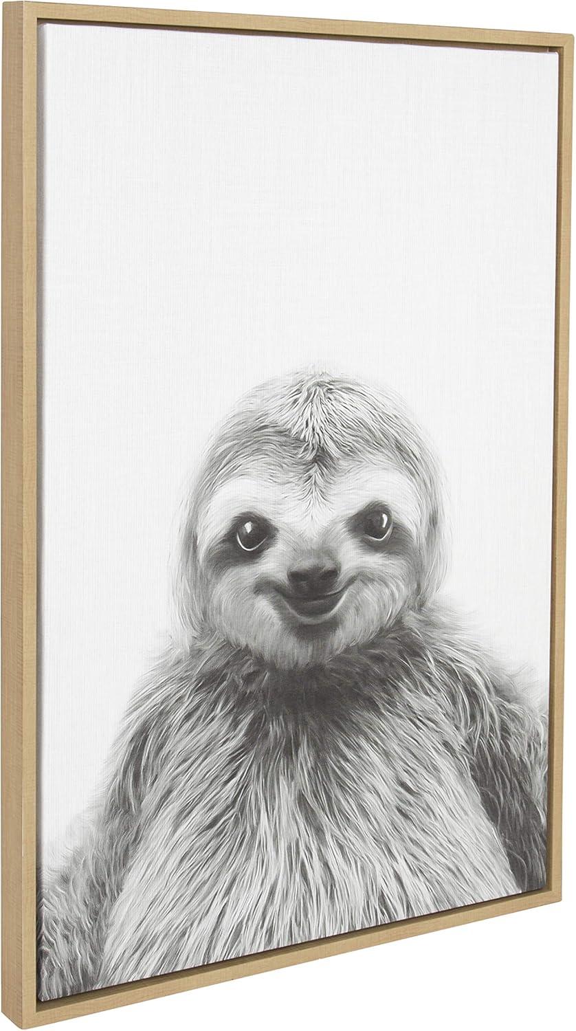 33" x 23" Sylvie Sloth Animal Print And Portrait By Simon Te Tai Framed Wall Canvas - Kate & Laurel