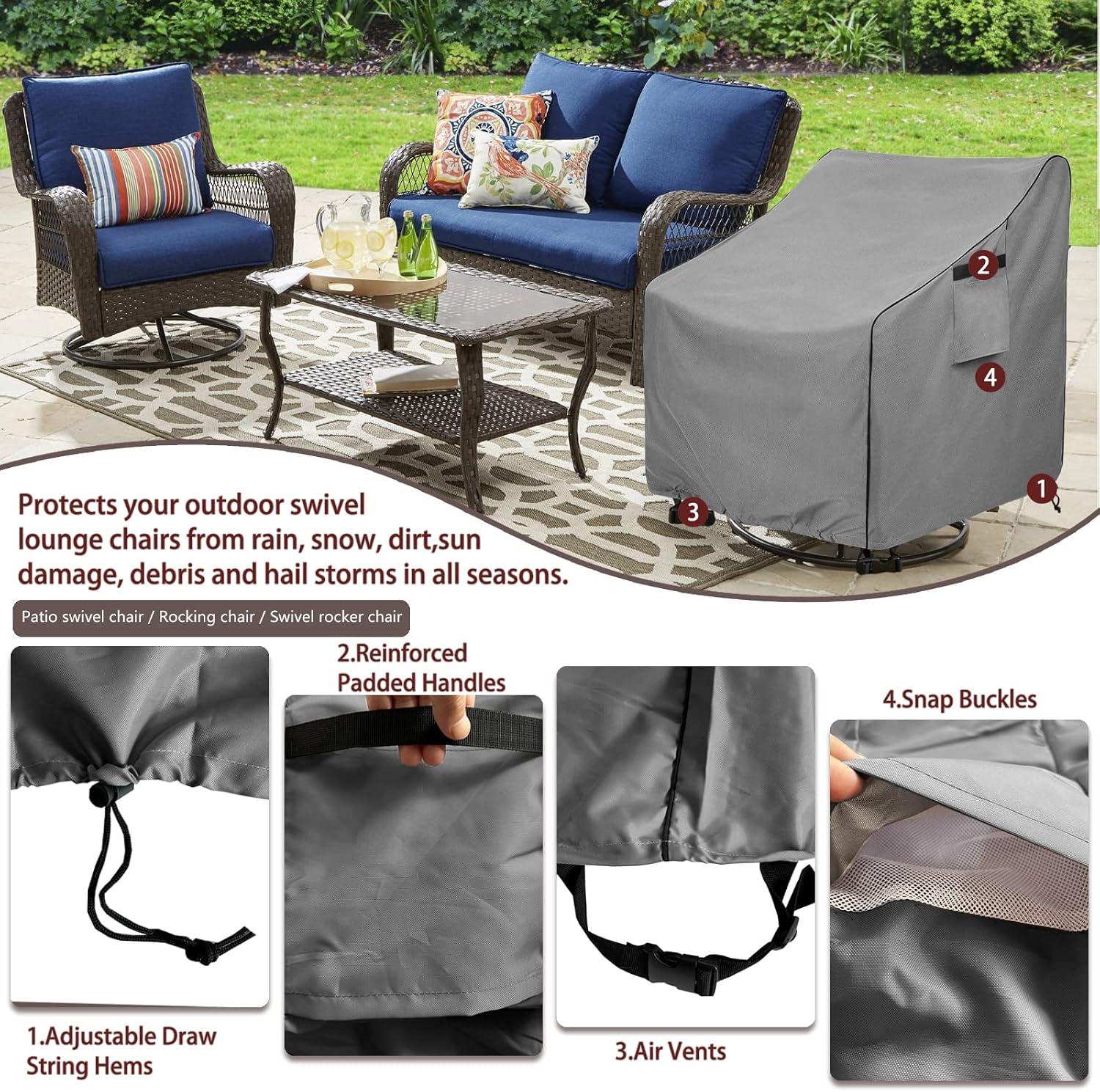 Gray Waterproof Heavy Duty Outdoor Swivel Chair Covers, 2 Pack