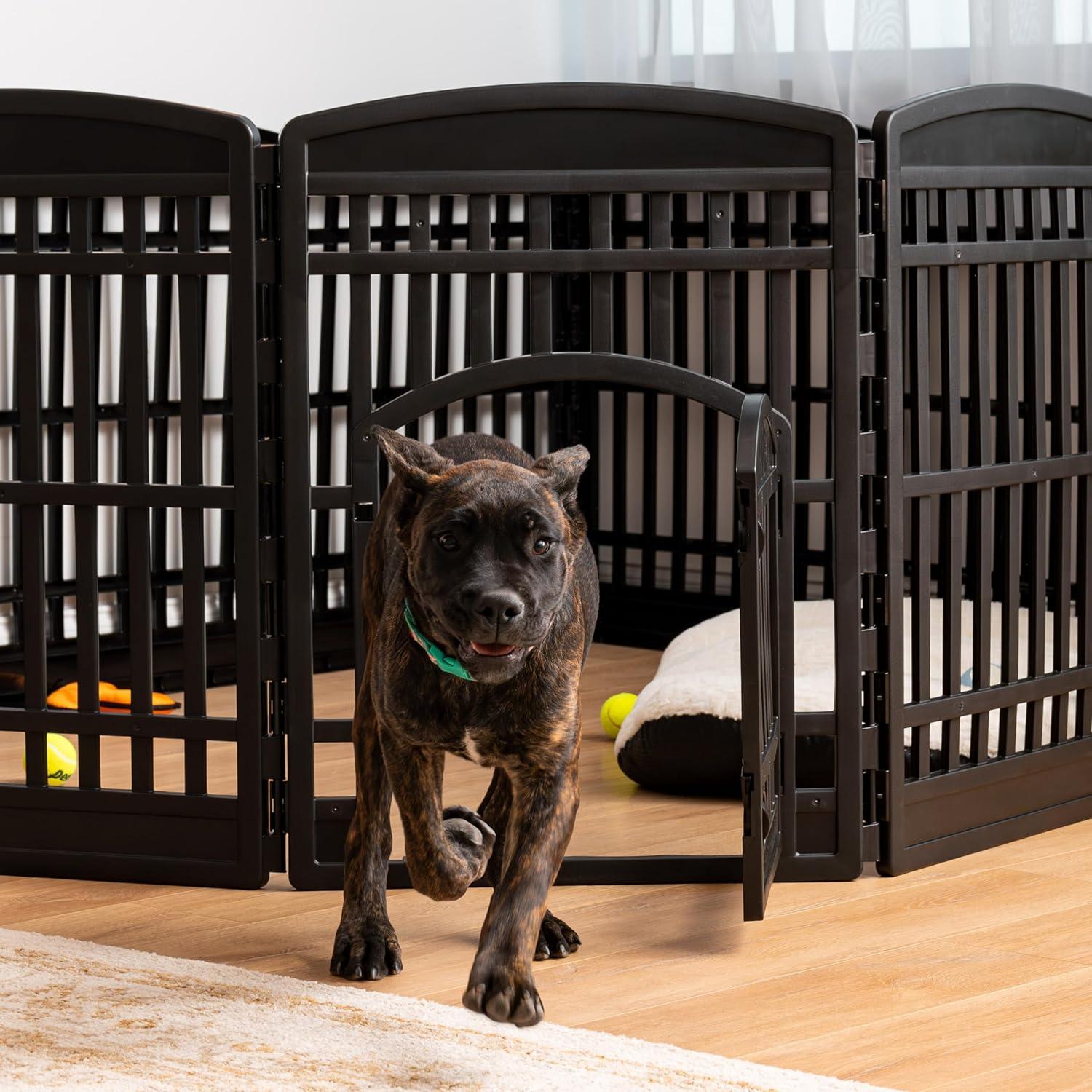 IRIS USA 35" 10 Panel Exercise Pet Playpen with Door for Dog, Black