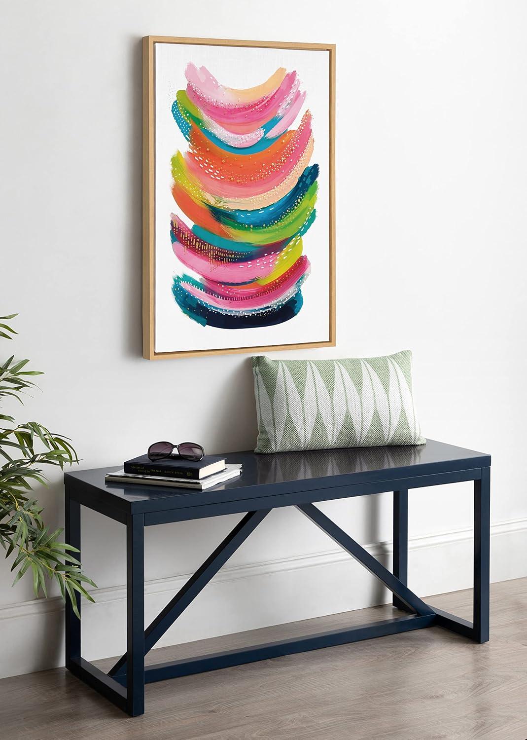 Kate and Laurel Sylvie Bright Abstract Framed Canvas Wall Art by Jessi Raulet of Ettavee, 23x33 Natural, Modern Colorful Brushstrokes Art for Wall