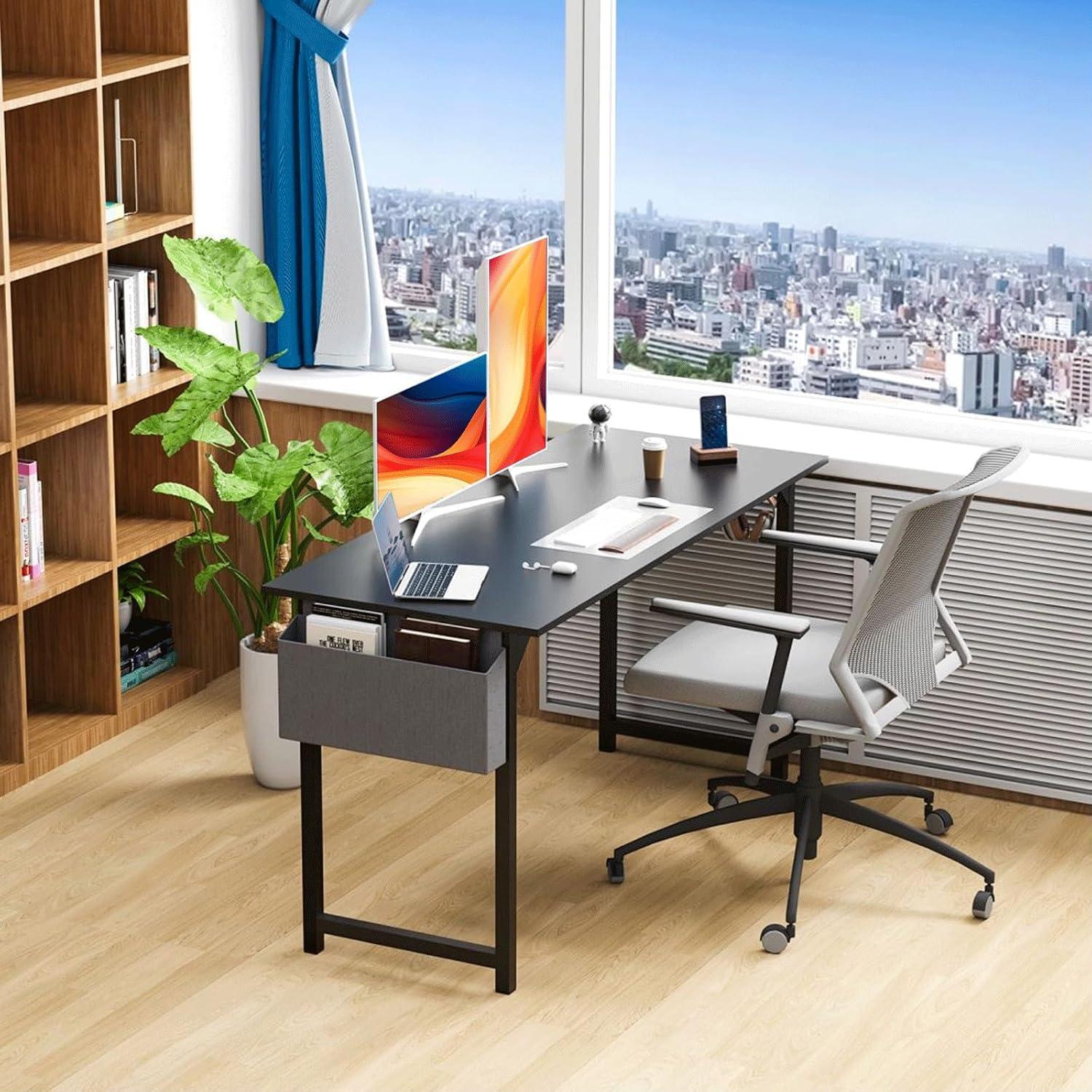 47 Inch Desk Office with Storage, Modern Simple Style Gaming Computer Table for Youth Student Adult, Metal and Wood Home Office Furniture, Nature