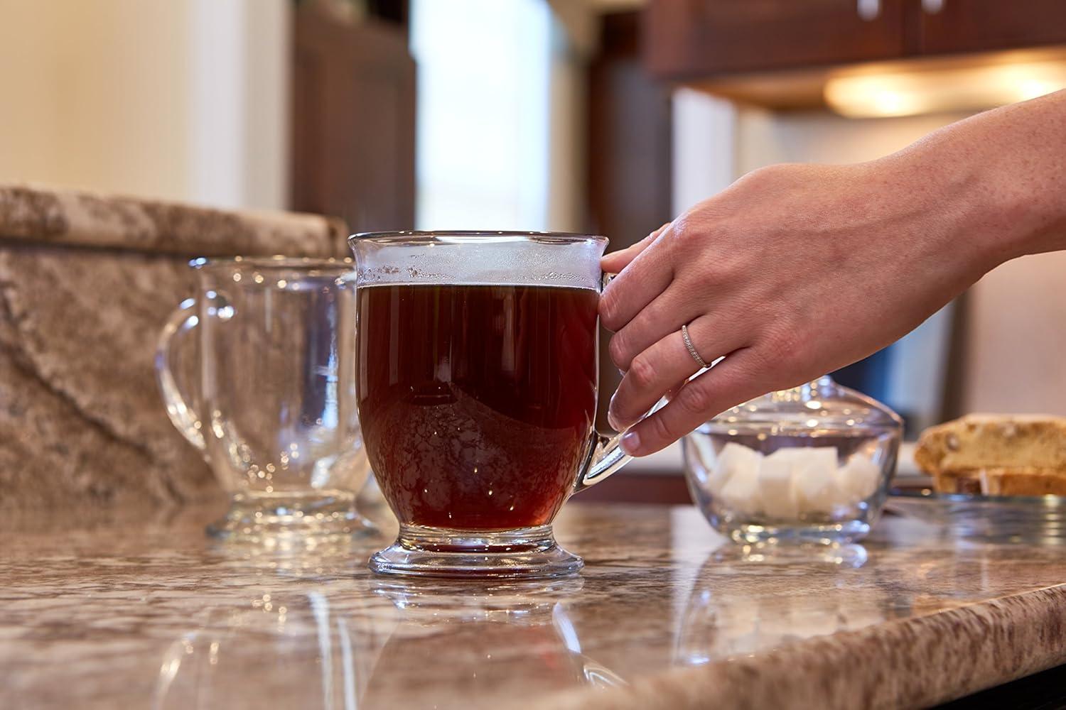 Anchor Hocking 16 oz Clear Glass Coffee Mugs Set of 6