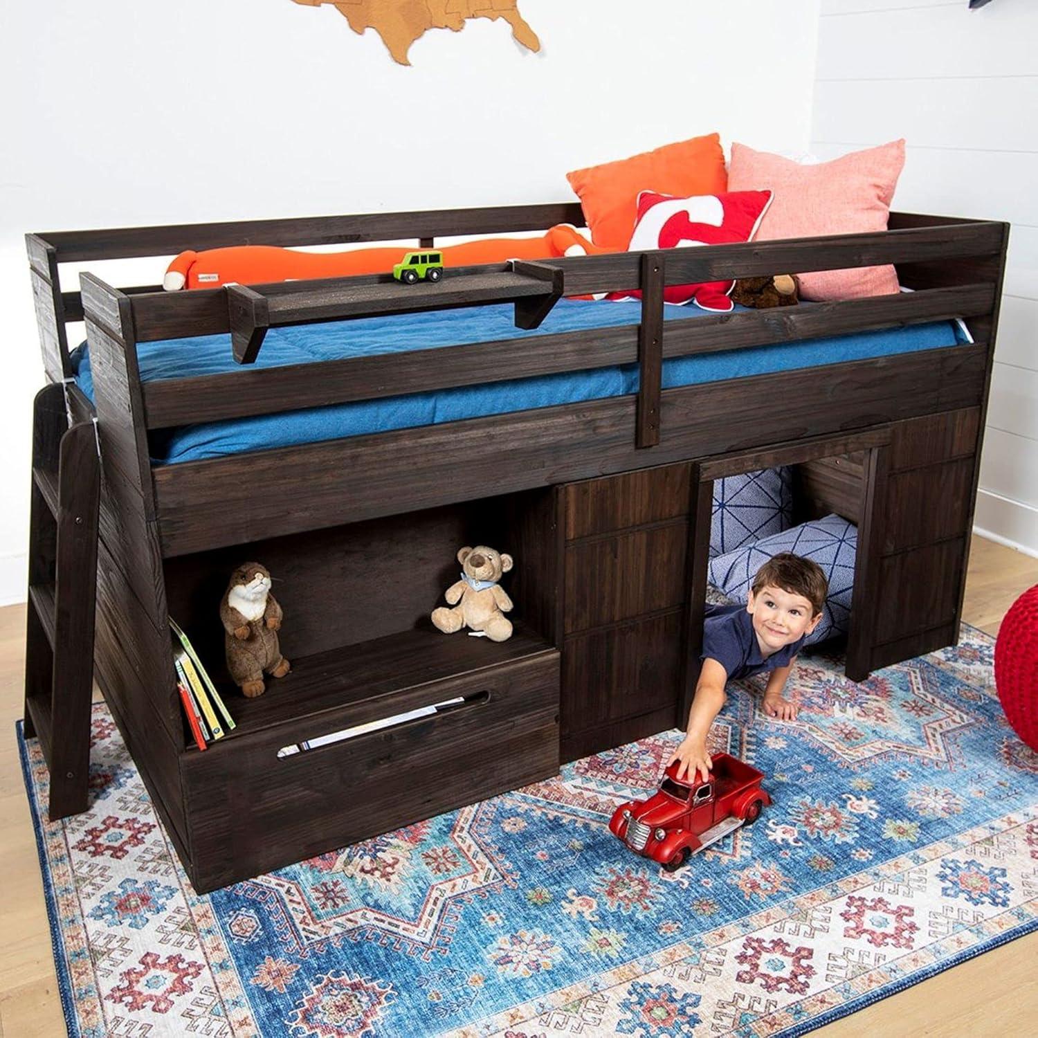 Max & Lily  Modern Farmhouse Low Loft Bed with Storage Drawer, Solid Wood Bed for Kids