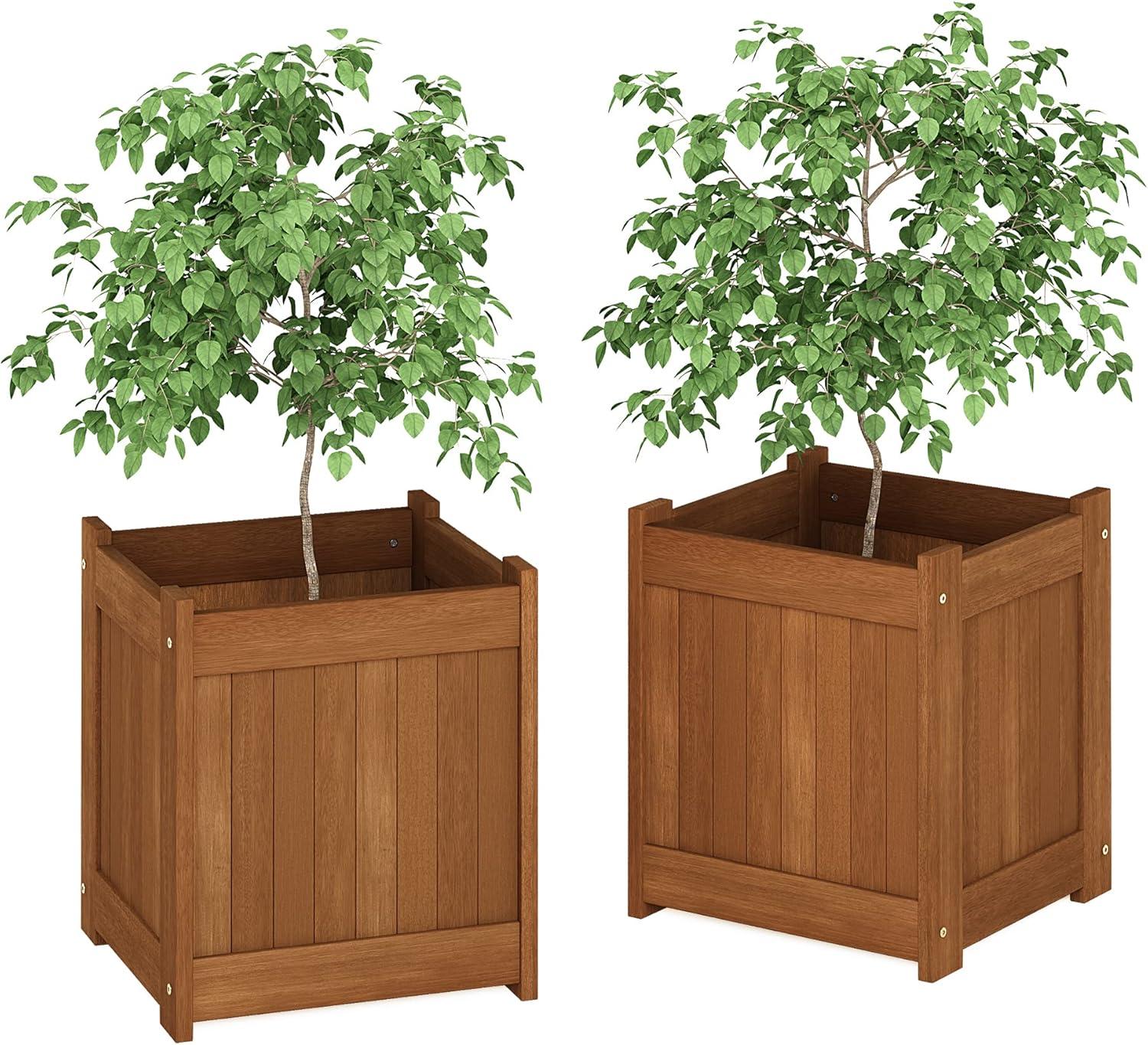 Tioman Natural Hardwood Outdoor Flower Boxes, Set of 2