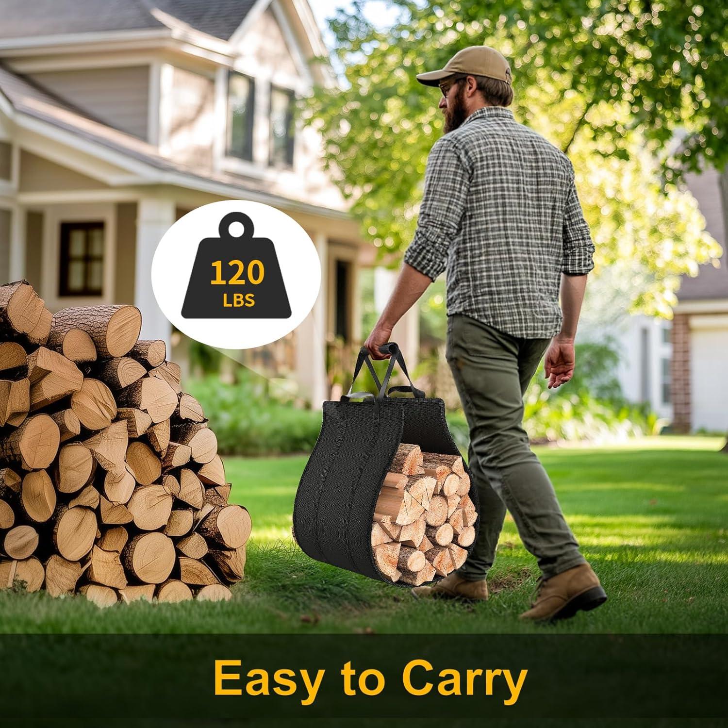 Heavy Duty Black Metal Firewood Holder With Removable Carrier For Indoor/Outdoor Wood Storage