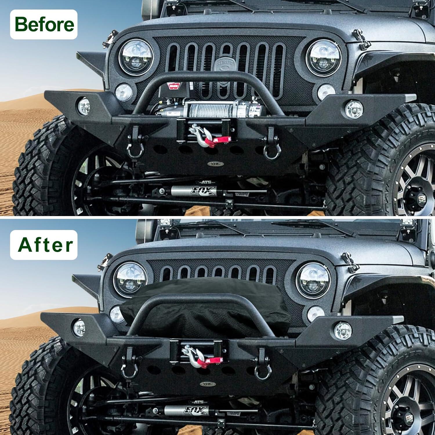 Winch Cover, 600D Oxford Heavy Duty Dust-Proof Waterproof Winch Protection Cover, Ideal for Electric Winches 8500-17500 lbs,Indoor/Outdoor -Black