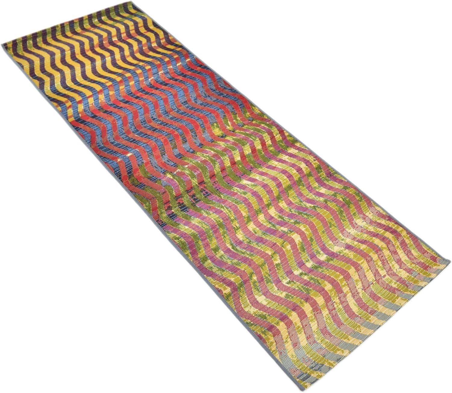 Vibrant Spectrum Stripe 2' x 6' Outdoor Runner Rug in Synthetic Multicolor