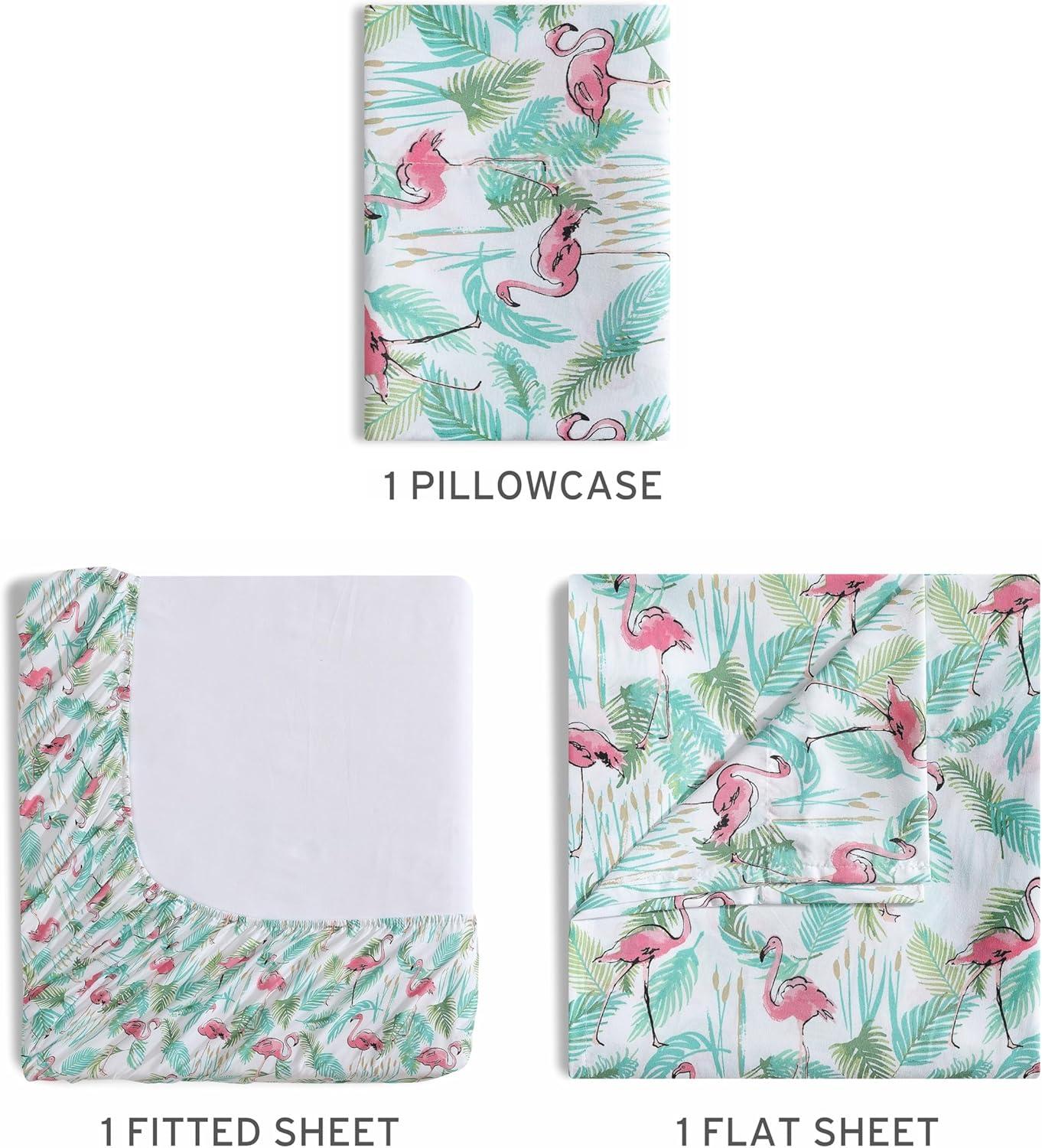 Coastal Flamingo Paradise Pink Microfiber Print Bed Sheet Set Twin