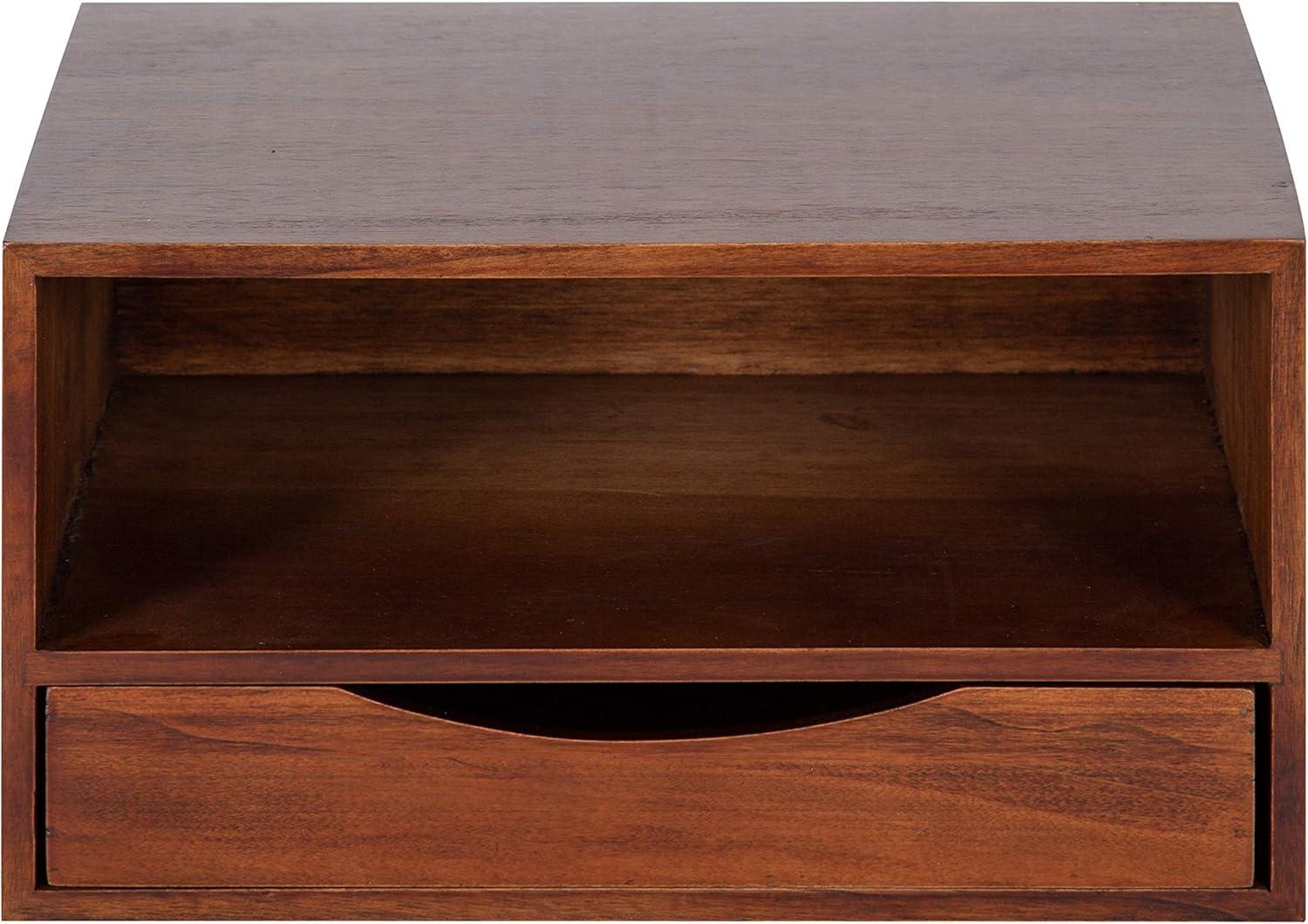 Kate & Laurel All Things Decor 12.5" x 10" x 7" Hutton Floating Wall Shelf with Drawer Walnut Brown: Wood Storage Display