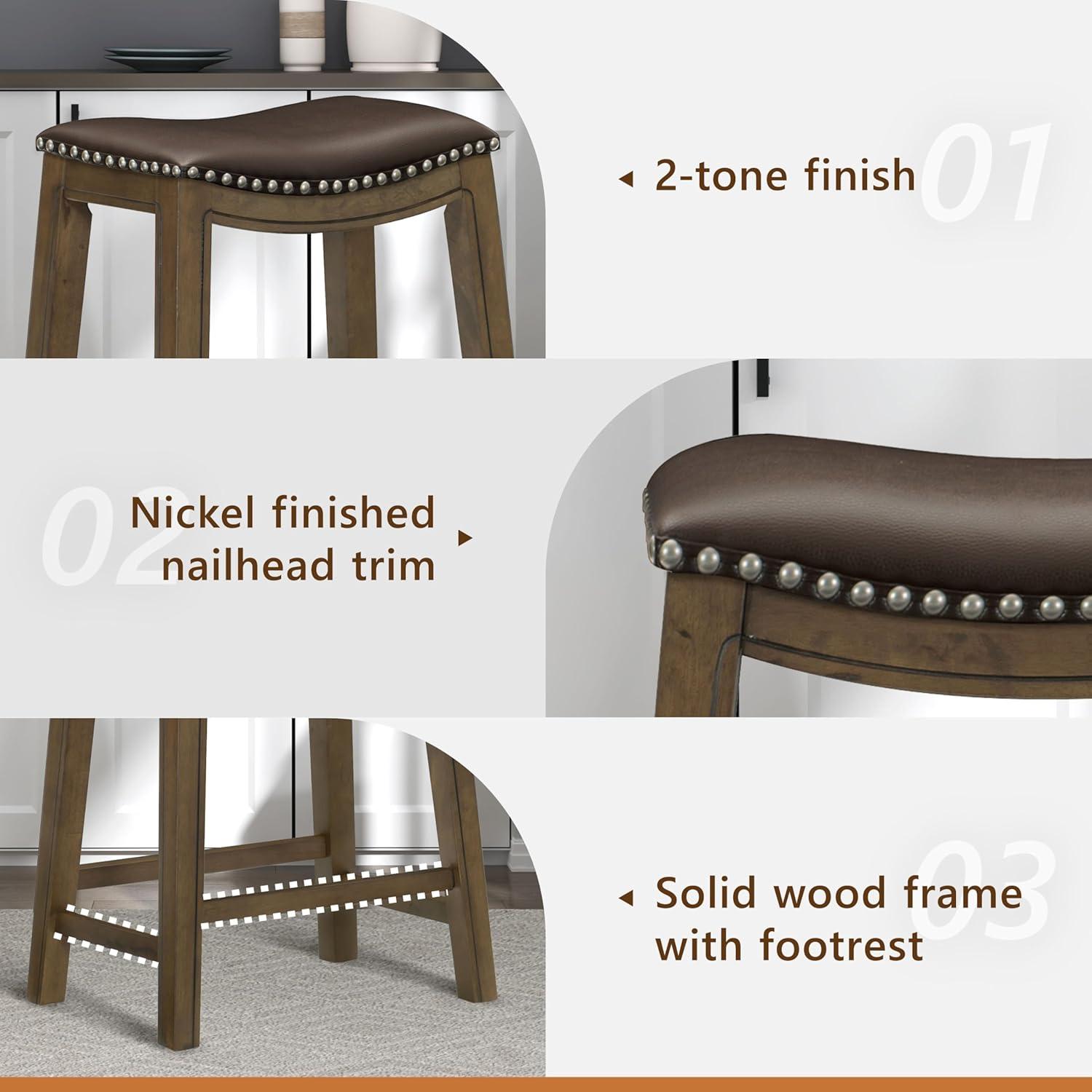 Homelegance 24" Counter Height Wooden Bar Stool Saddle Seat Barstool, Brown