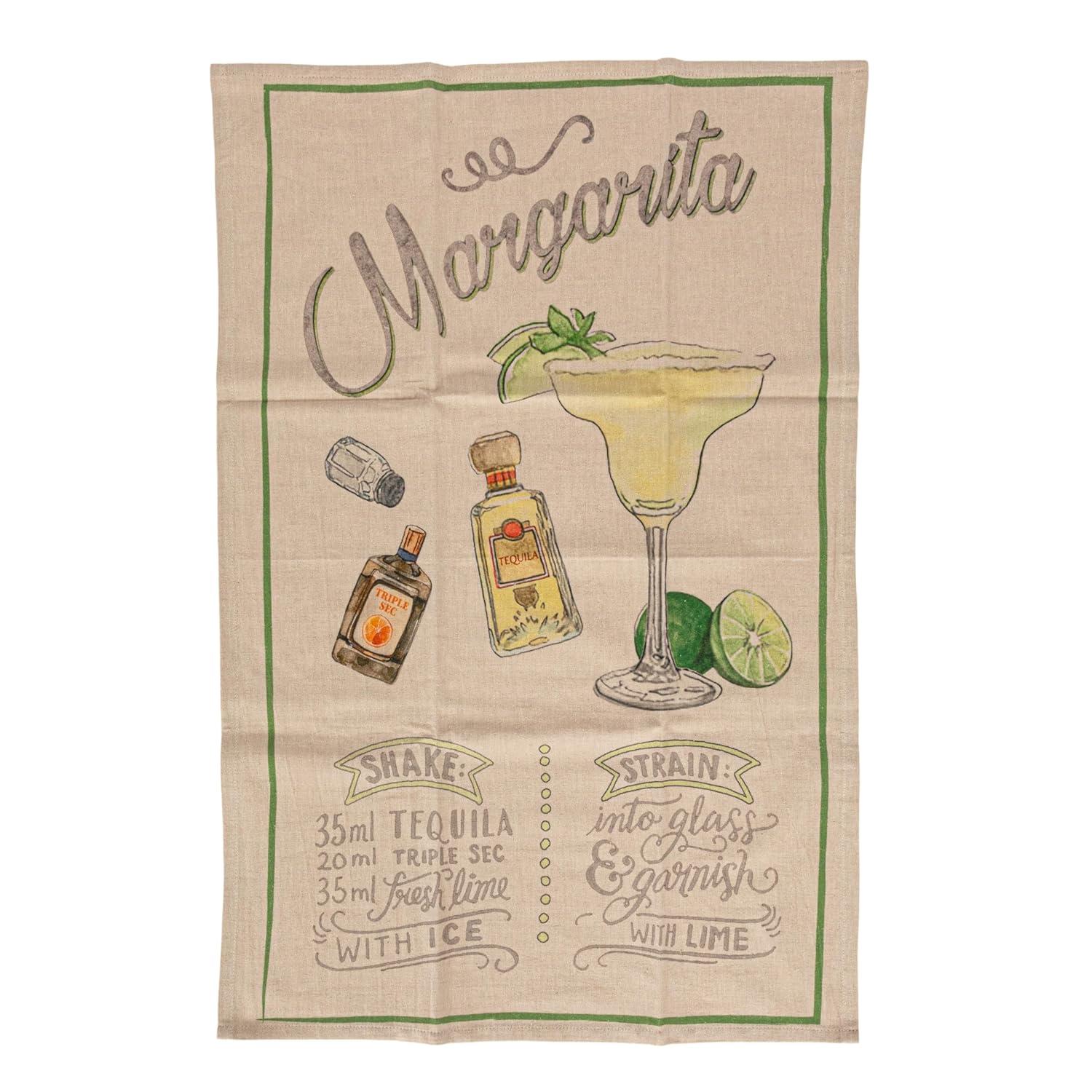 Creative Co-Op Cotton Printed Tea Towel with Cocktail Recipe Prints, Multicolor, Set of 8