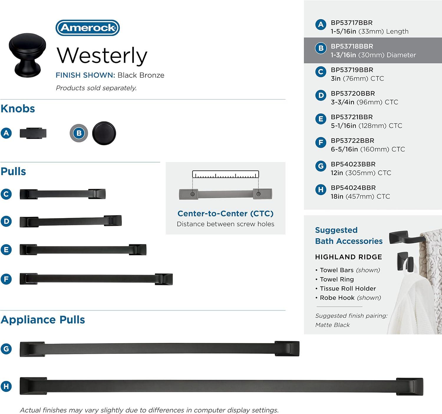 Amerock Westerly 1-5/16 inch (33mm) Length Oil-Rubbed Bronze Cabinet Knob