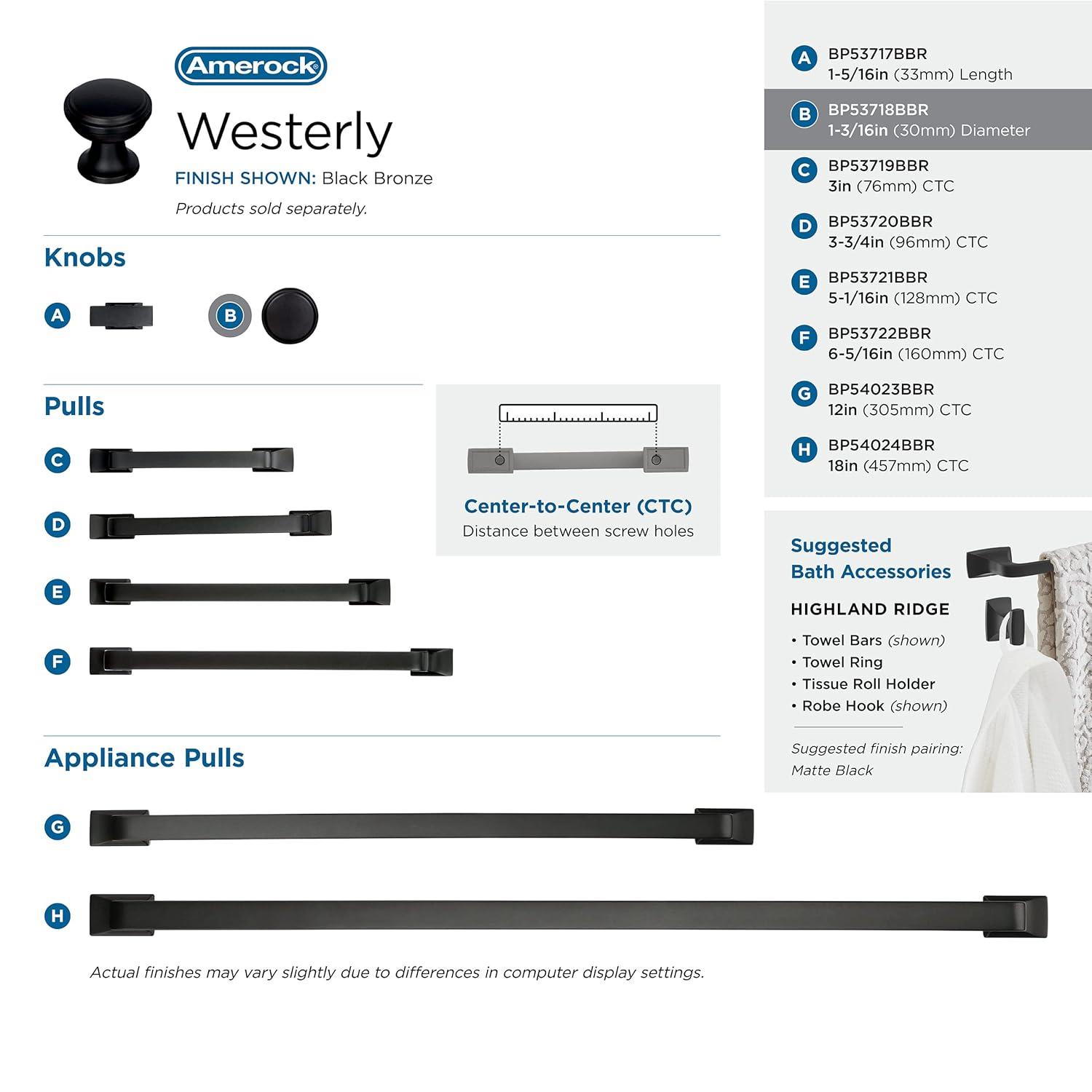 Amerock Westerly 1-5/16 inch (33mm) Length Oil-Rubbed Bronze Cabinet Knob