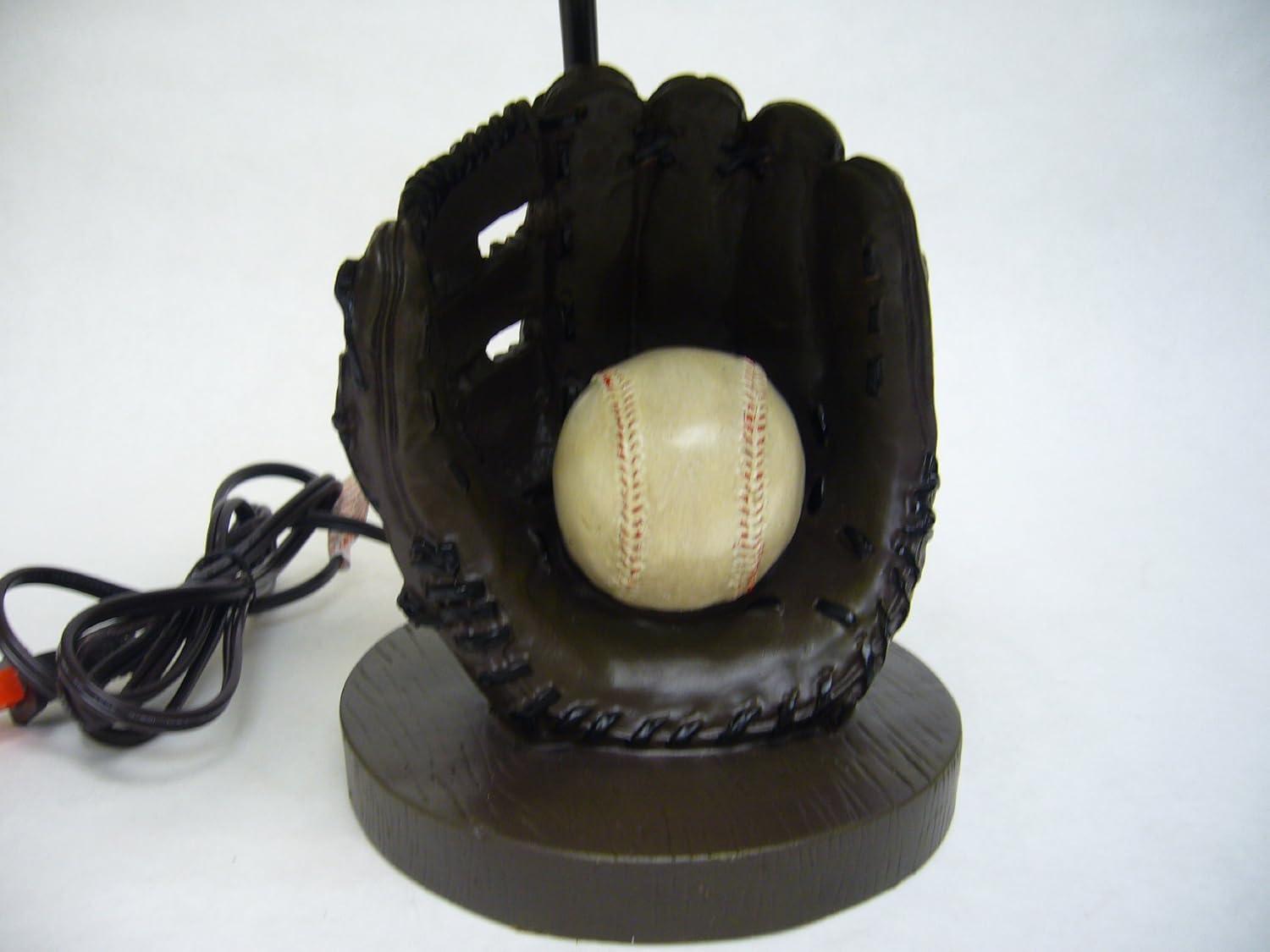 Brown Poly Resin Baseball Table Lamp with White Shade